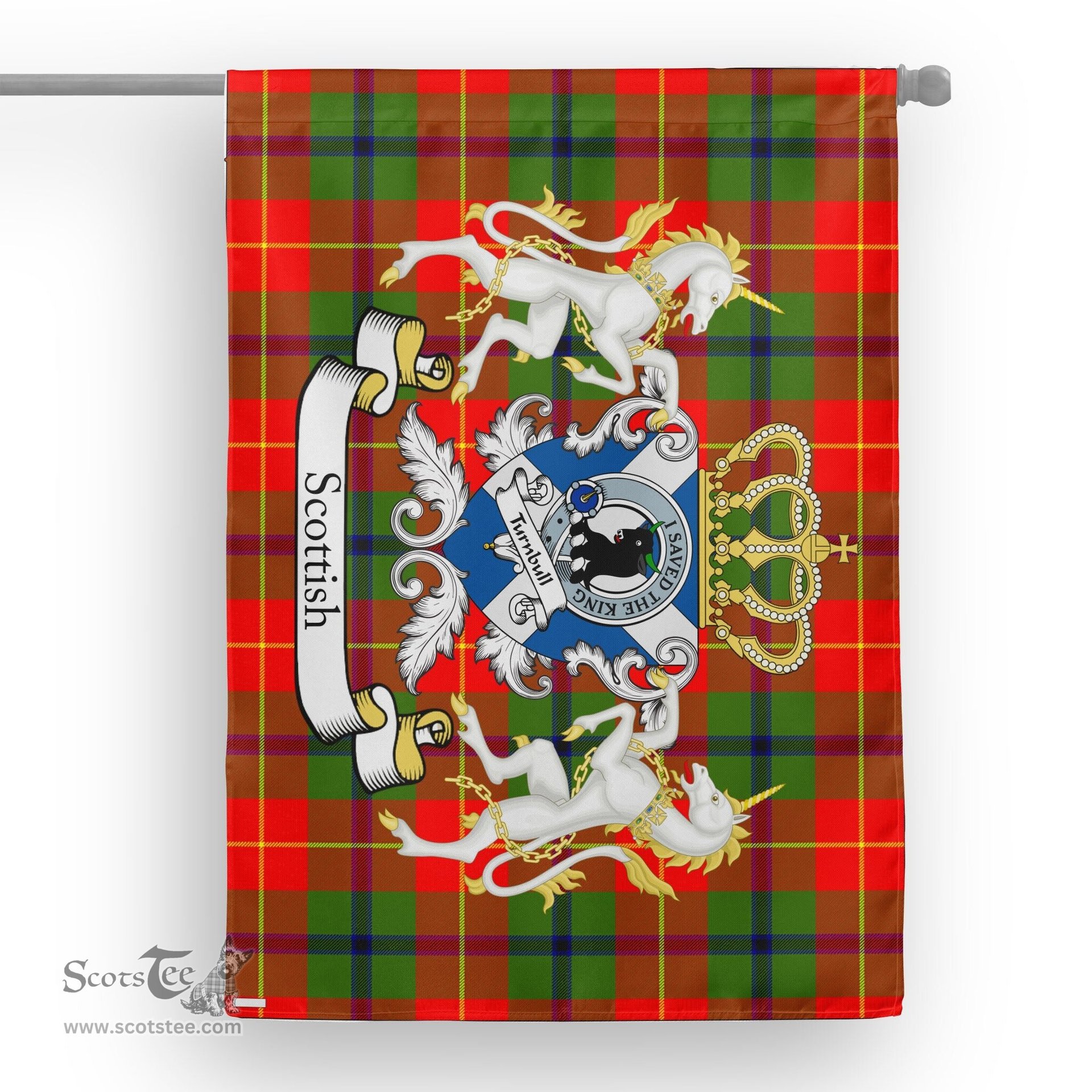 Scotstee Shop Tartan Garden Flag Turnbull Tartan Flag Clan Badge With Lion Scottish Tartan House Flag