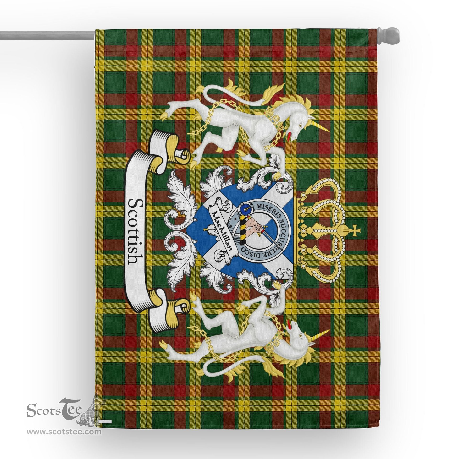 Scotstee Shop Tartan Garden Flag MacMillan Tartan Flag Clan Badge With Lion Scottish Tartan House Flag