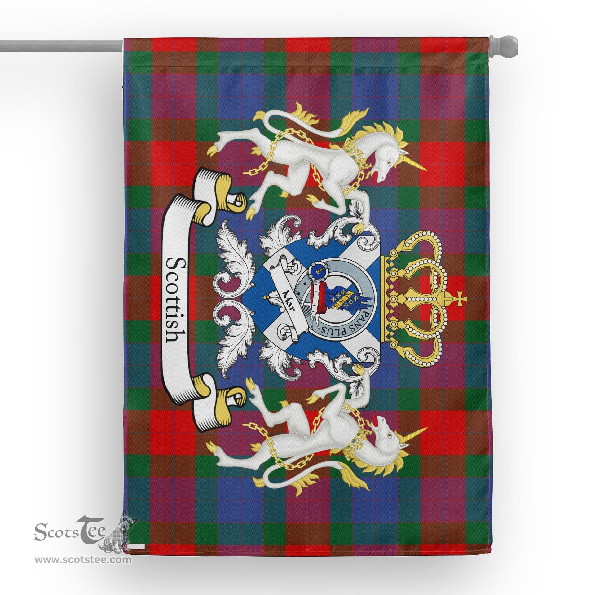 Scotstee Shop Tartan Garden Flag Mar Tartan Flag Clan Badge With Lion Scottish Tartan House Flag