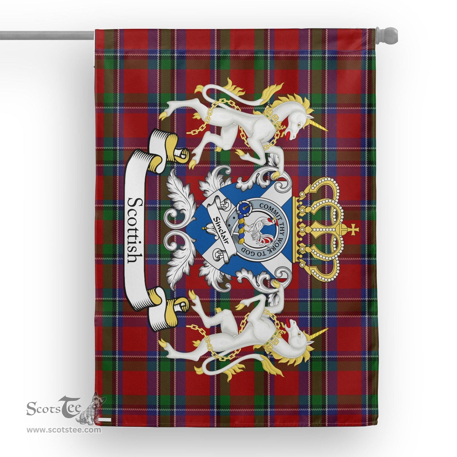 Scotstee Shop Tartan Garden Flag Sinclair Tartan Flag Clan Badge With Lion Scottish Tartan House Flag