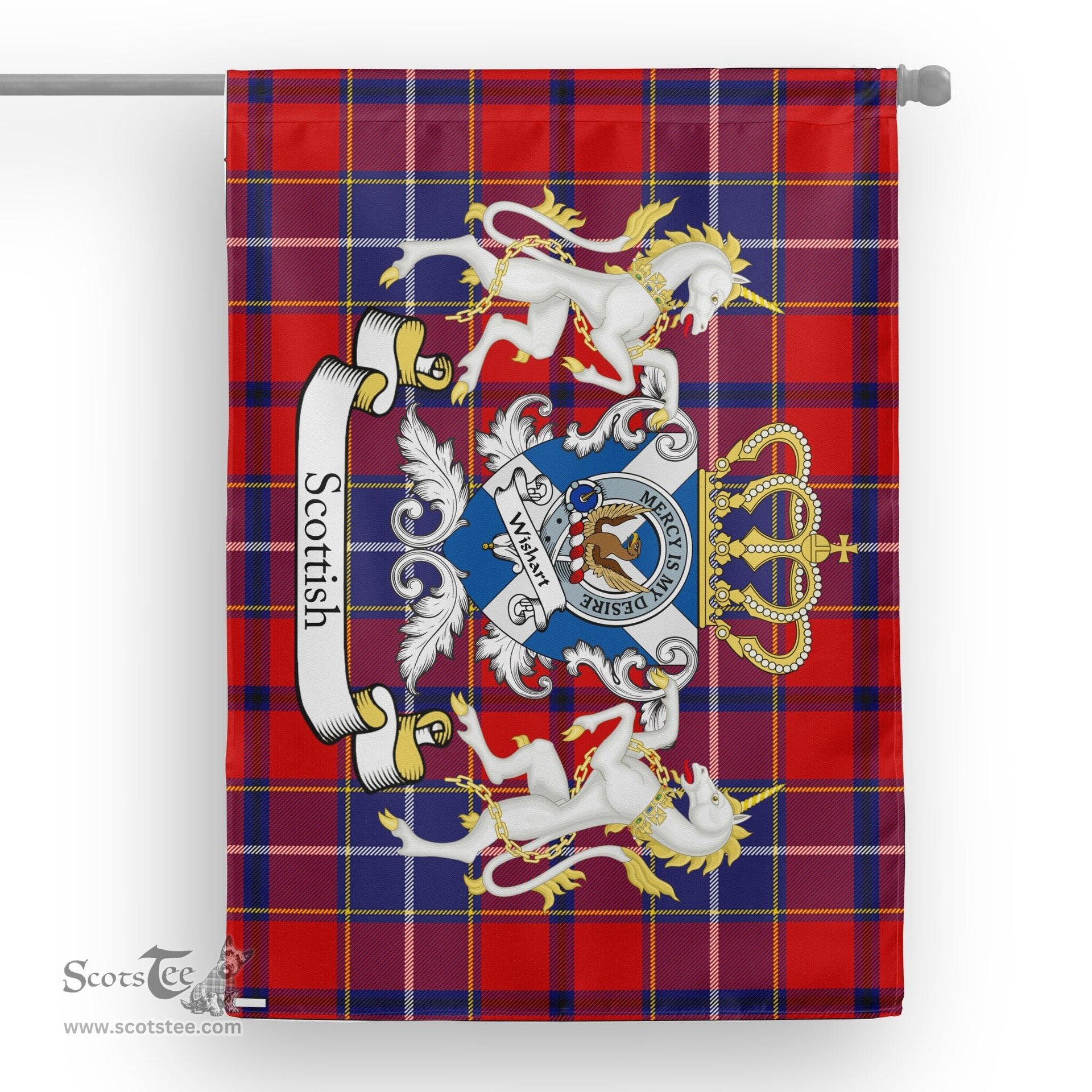 Scotstee Shop Tartan Garden Flag Wishart Tartan Flag Clan Badge With Lion Scottish Tartan House Flag