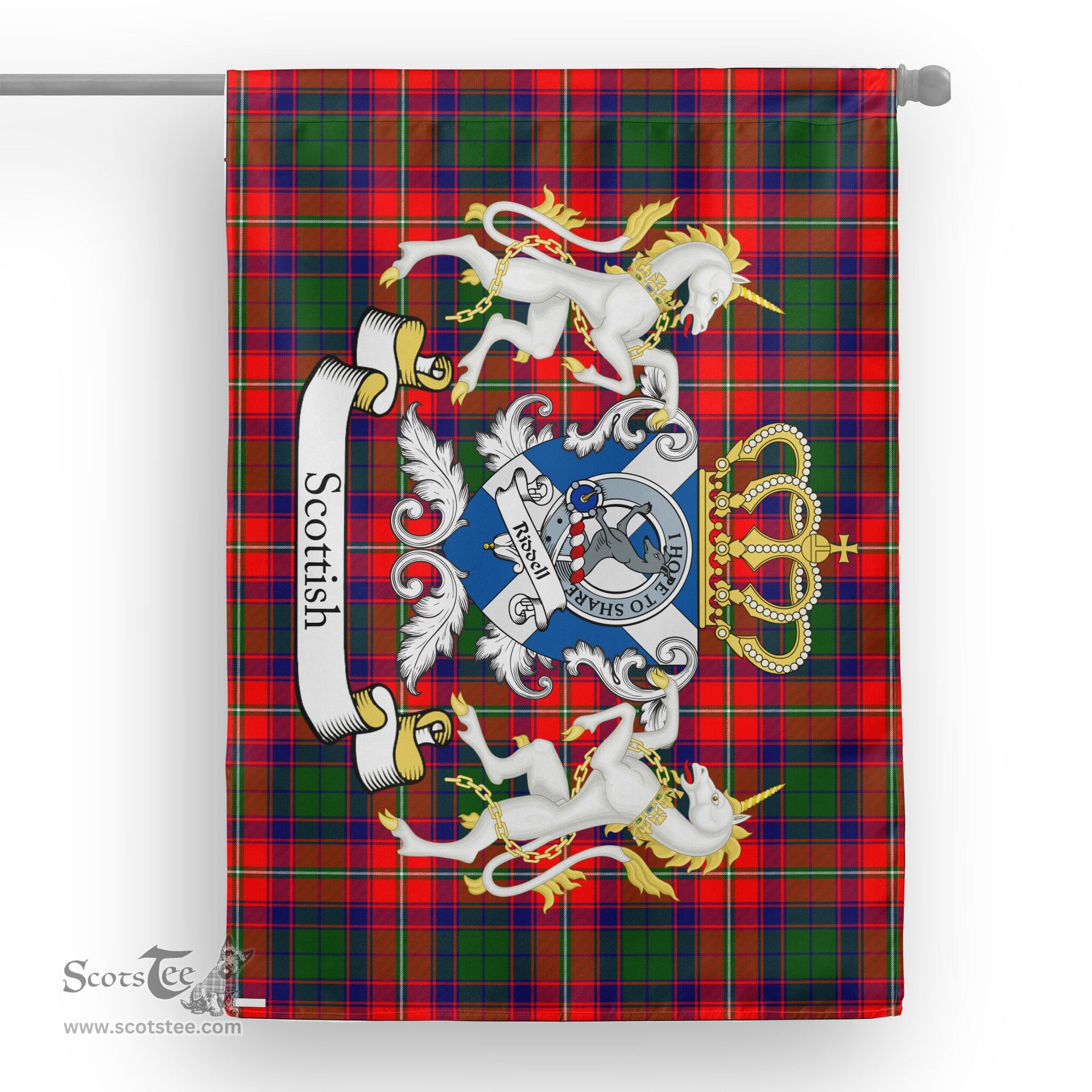 Scotstee Shop Tartan Garden Flag Riddell Tartan Flag Clan Badge With Lion Scottish Tartan House Flag