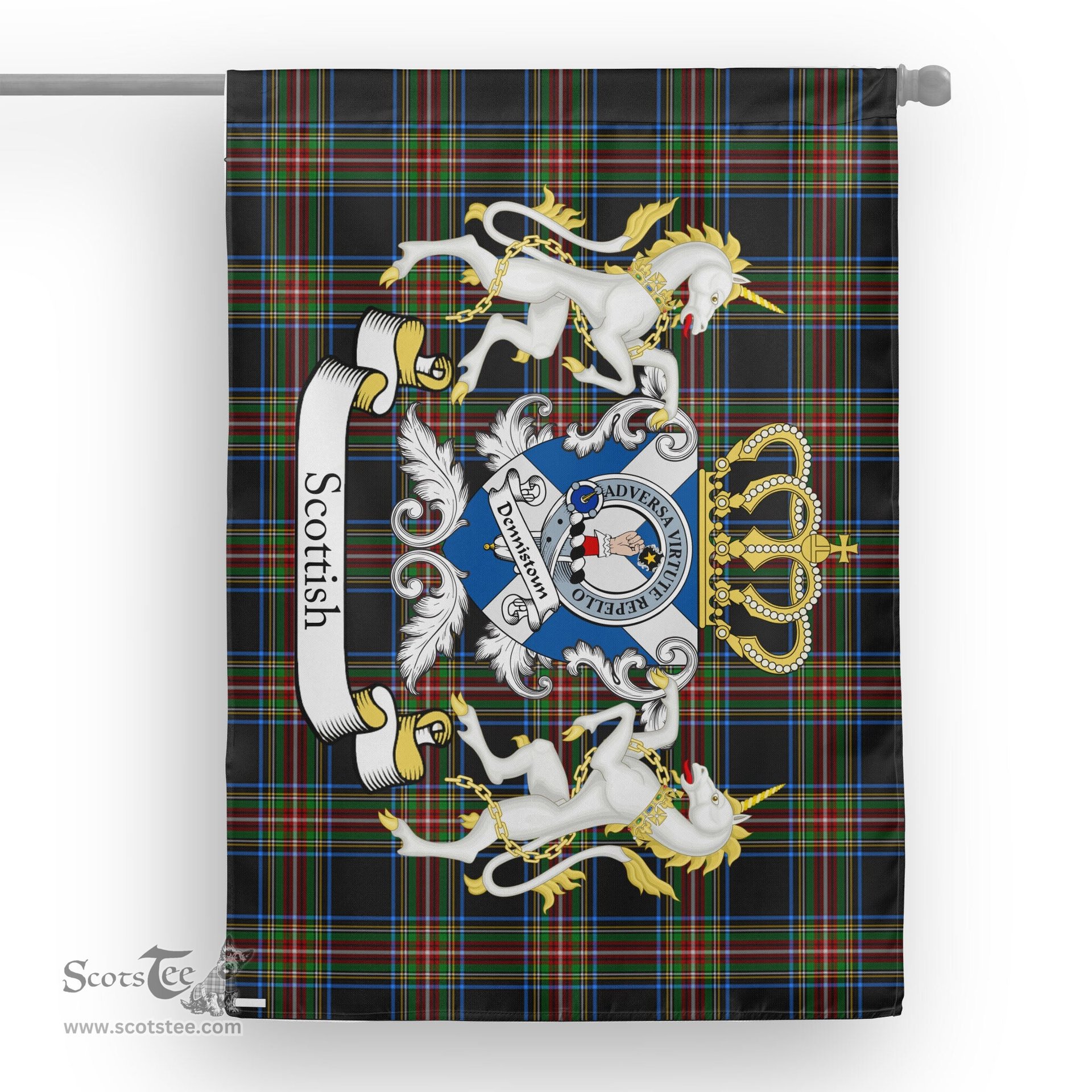 Scotstee Shop Tartan Garden Flag Dennistoun Tartan Flag Clan Badge With Lion Scottish Tartan House Flag