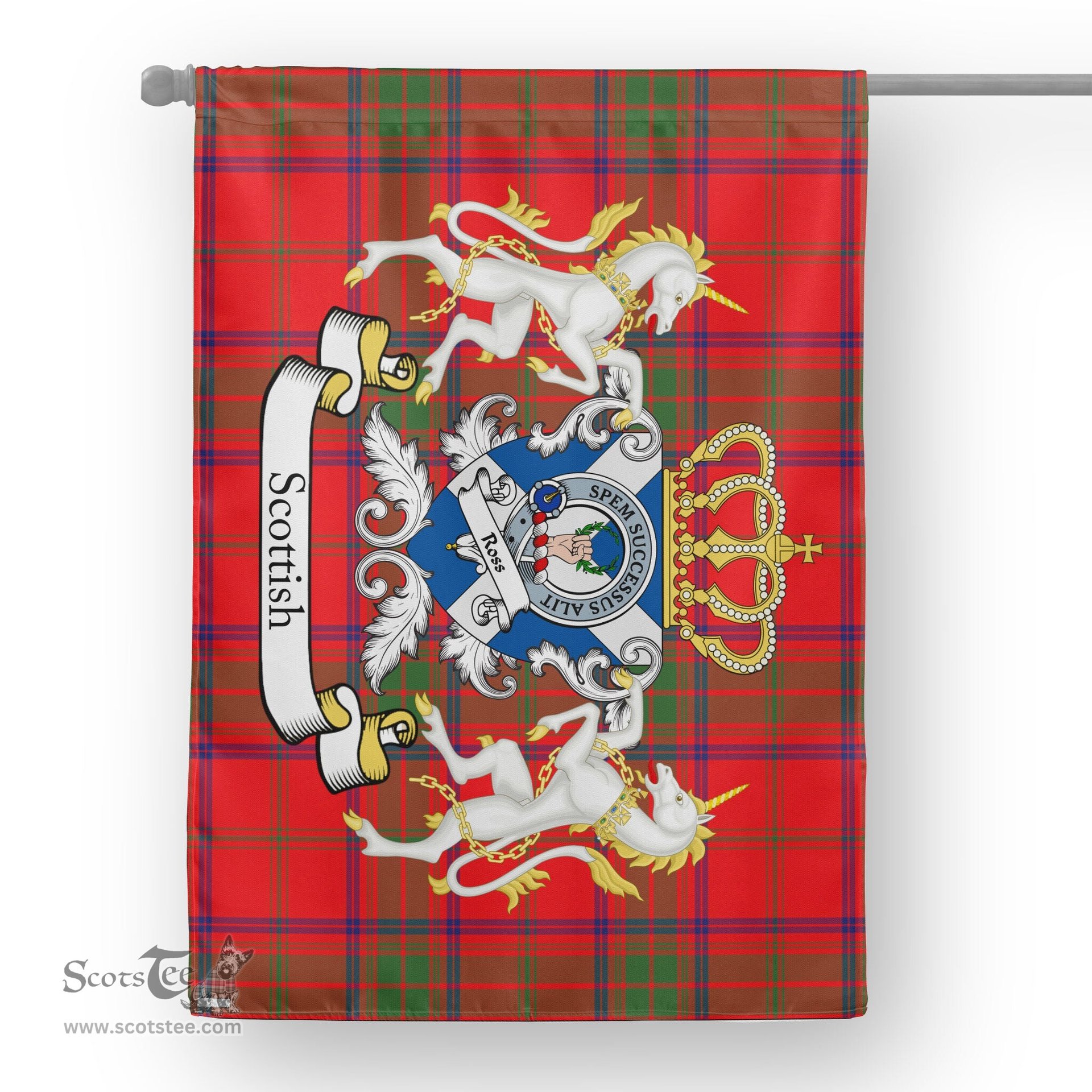 Scotstee Shop Tartan Garden Flag Ross Tartan Flag Clan Badge With Lion Scottish Tartan House Flag