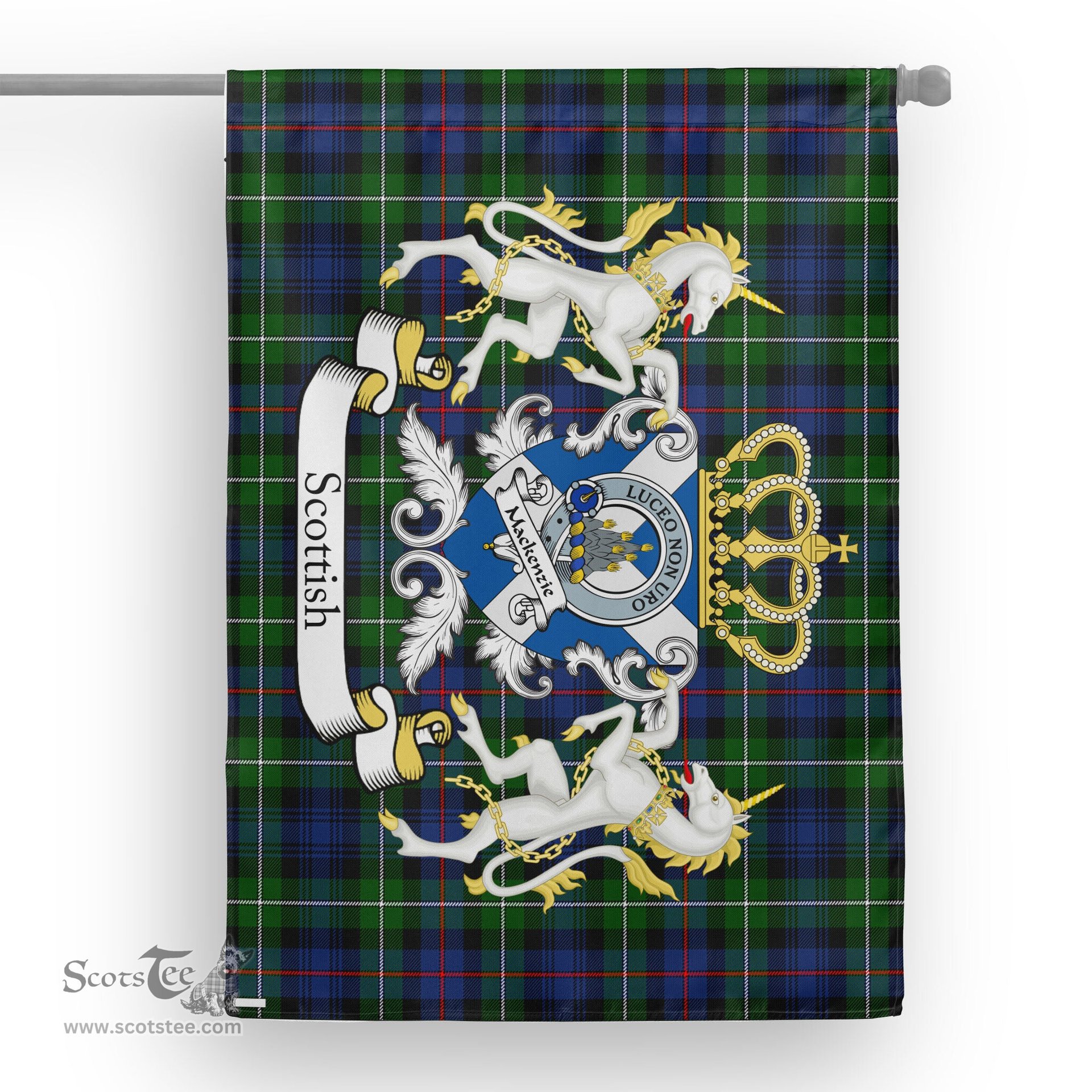Scotstee Shop Tartan Garden Flag MacKenzie Tartan Flag Clan Badge With Lion Scottish Tartan House Flag