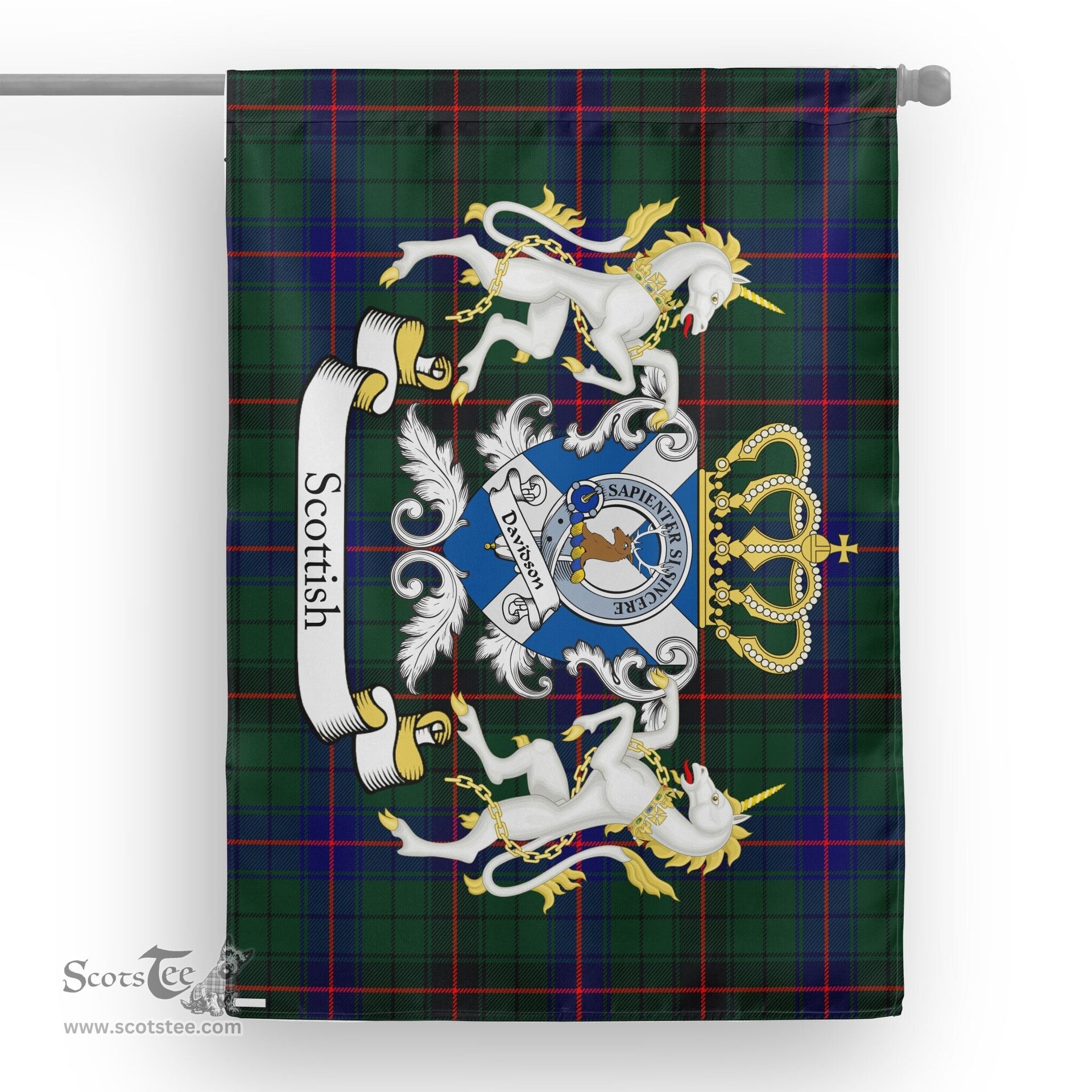 Scotstee Shop Tartan Garden Flag Davidson Tartan Flag Clan Badge With Lion Scottish Tartan House Flag