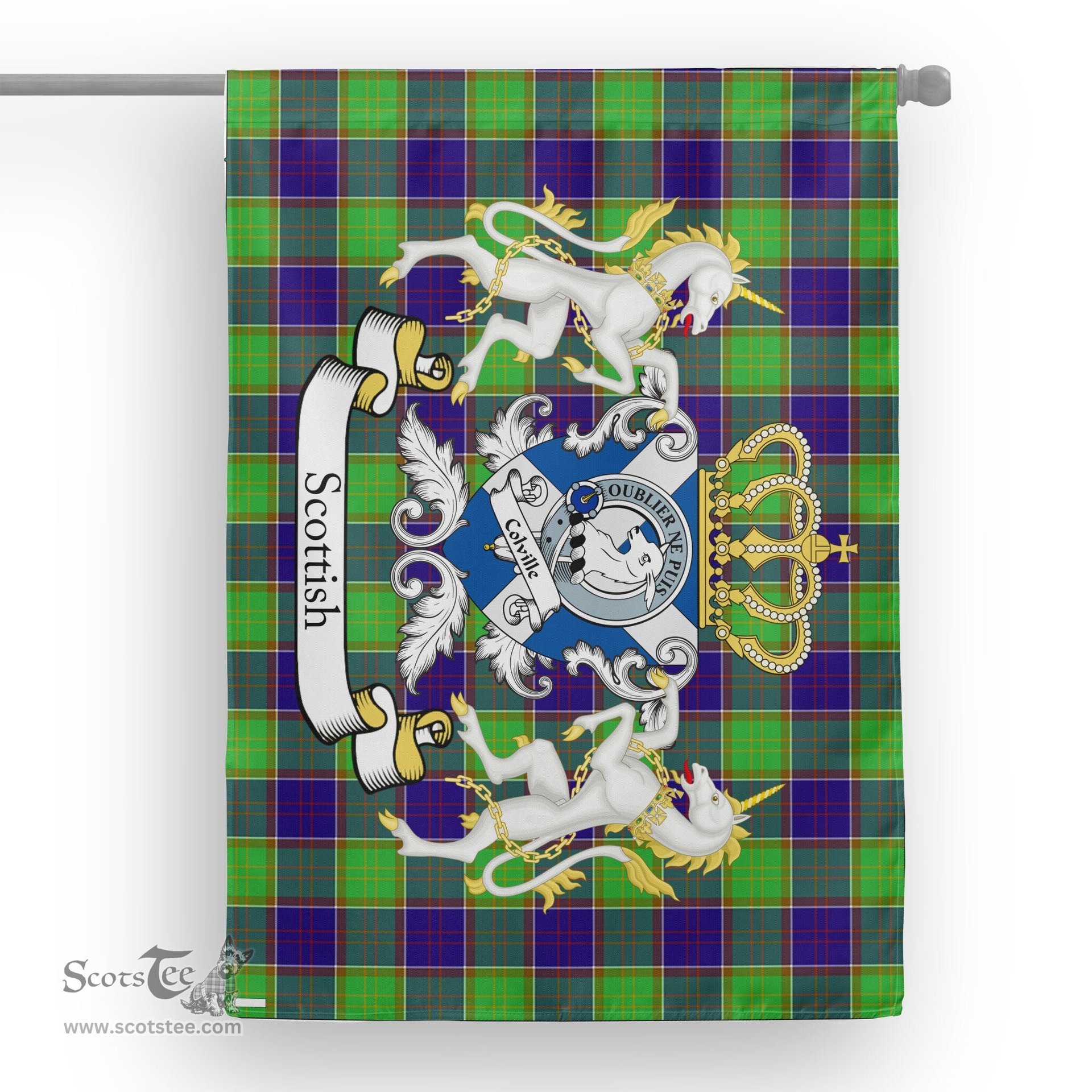Scotstee Shop Tartan Garden Flag Colville Tartan Flag Clan Badge With Lion Scottish Tartan House Flag