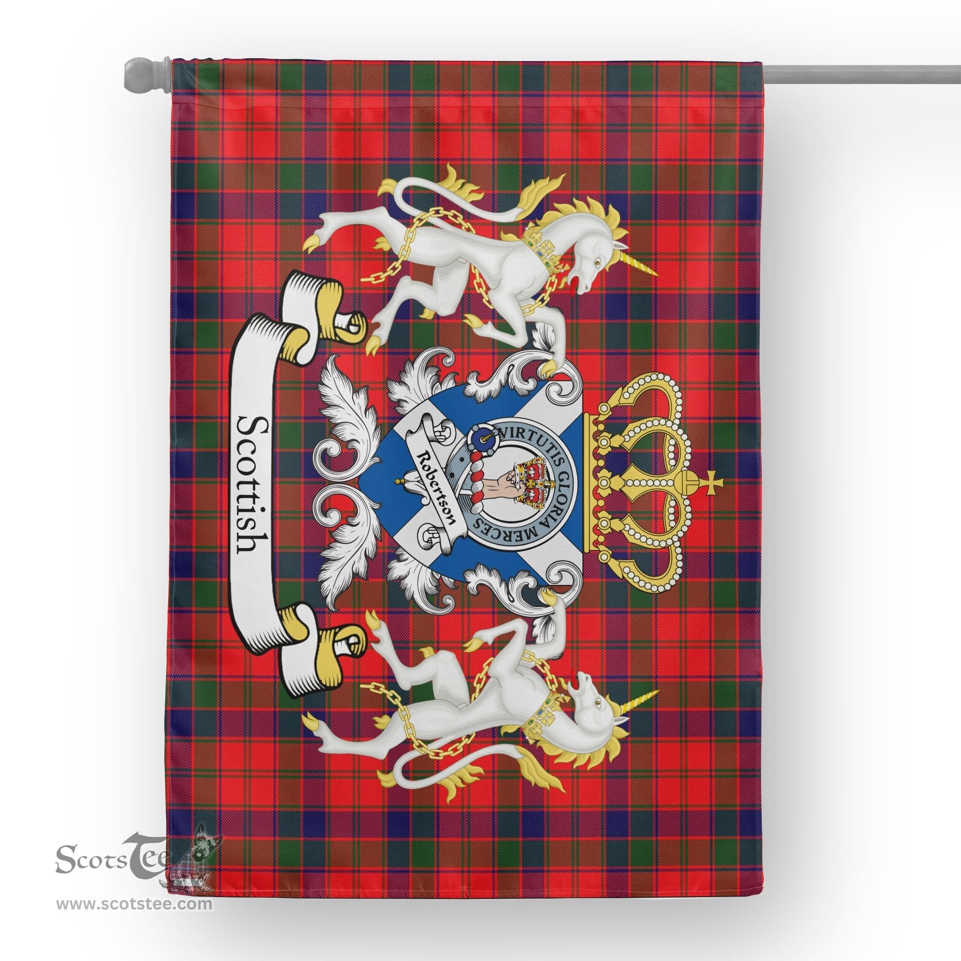 Scotstee Shop Tartan Garden Flag Robertson Tartan Flag Clan Badge With Lion Scottish Tartan House Flag