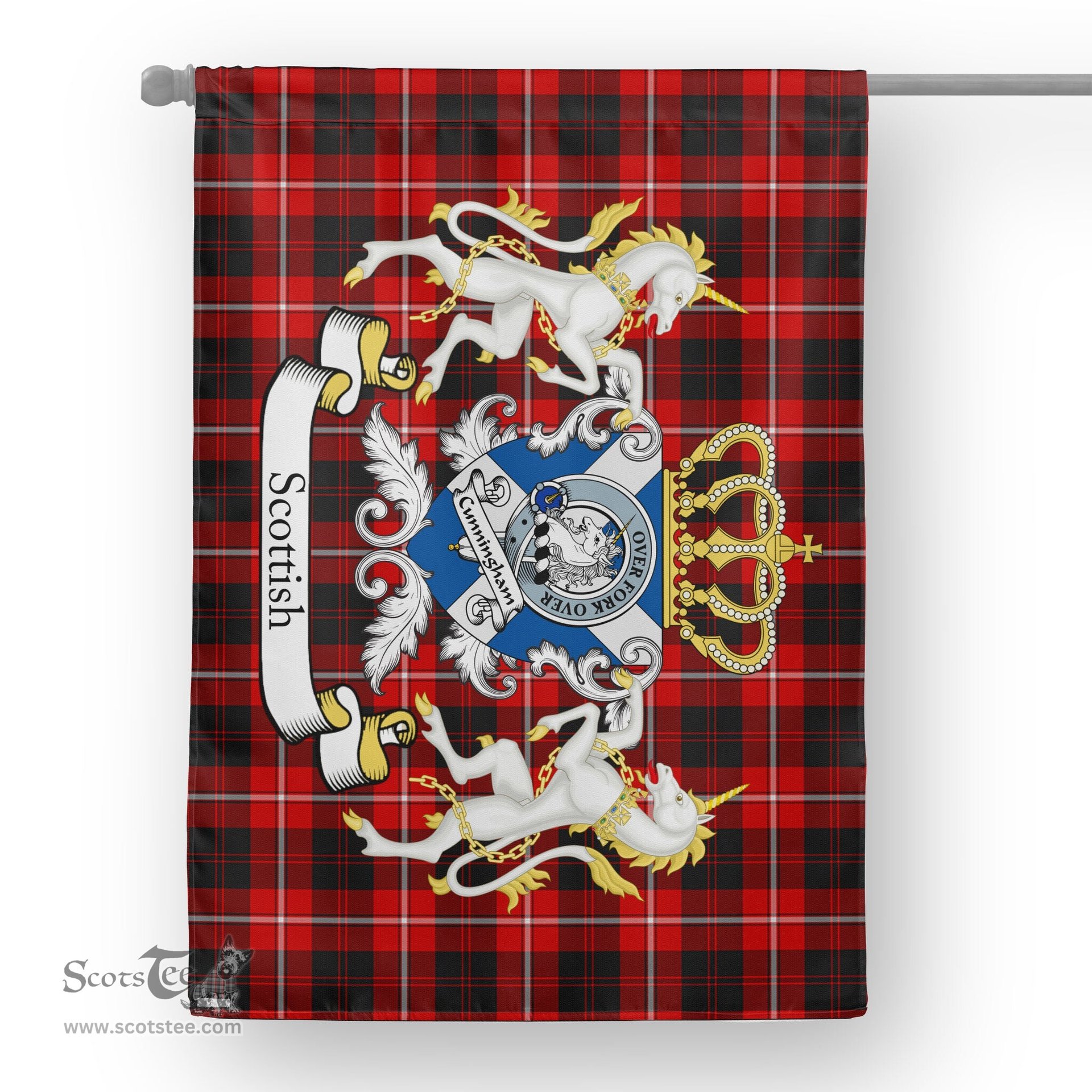 Scotstee Shop Tartan Garden Flag Cunningham Tartan Flag Clan Badge With Lion Scottish Tartan House Flag