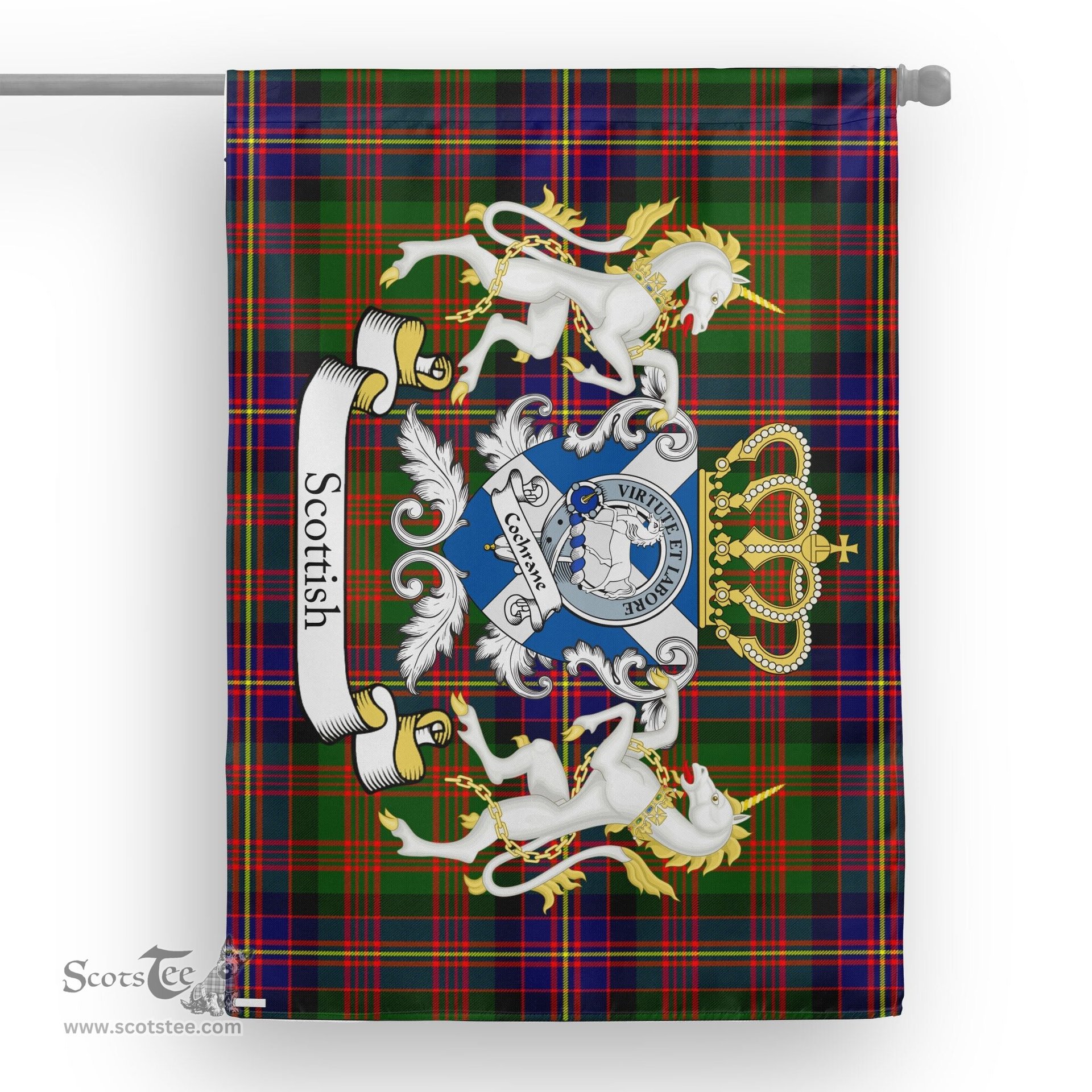 Scotstee Shop Tartan Garden Flag Cochrane Tartan Flag Clan Badge With Lion Scottish Tartan House Flag