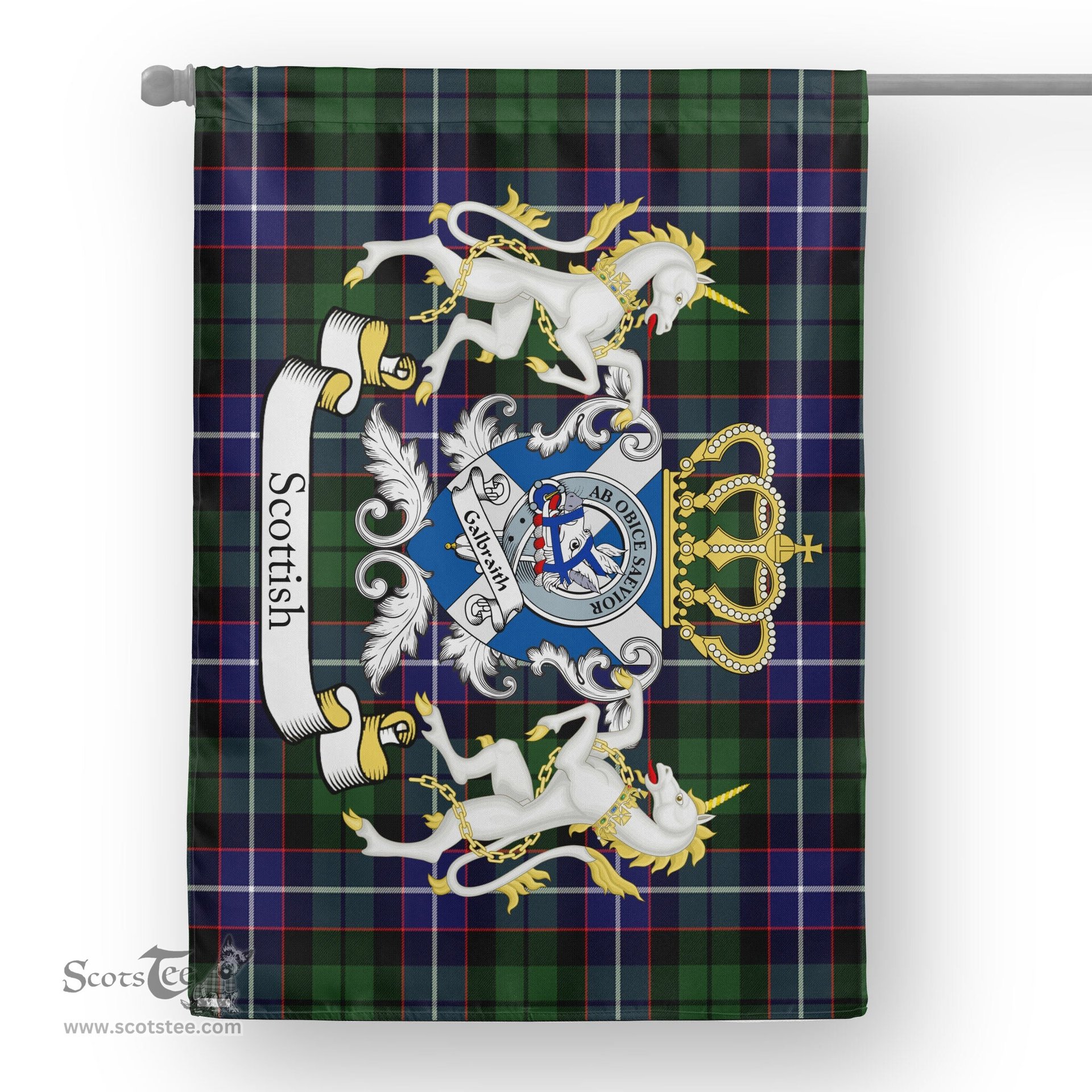 Scotstee Shop Tartan Garden Flag Galbraith Tartan Flag Clan Badge With Lion Scottish Tartan House Flag