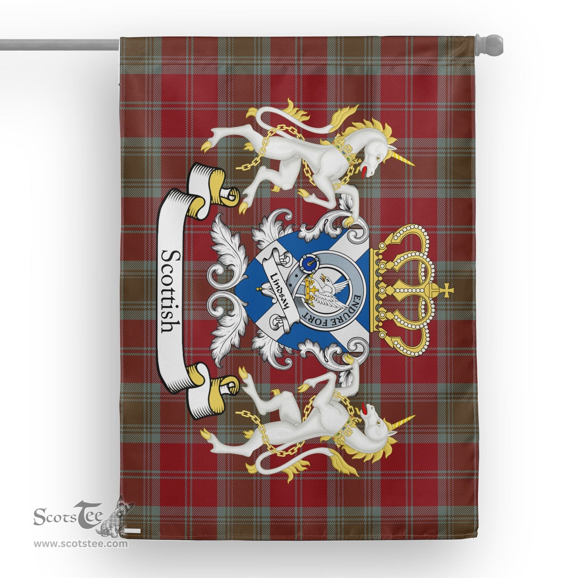 Scotstee Shop Tartan Garden Flag Lindsay Tartan Flag Clan Badge With Lion Scottish Tartan House Flag