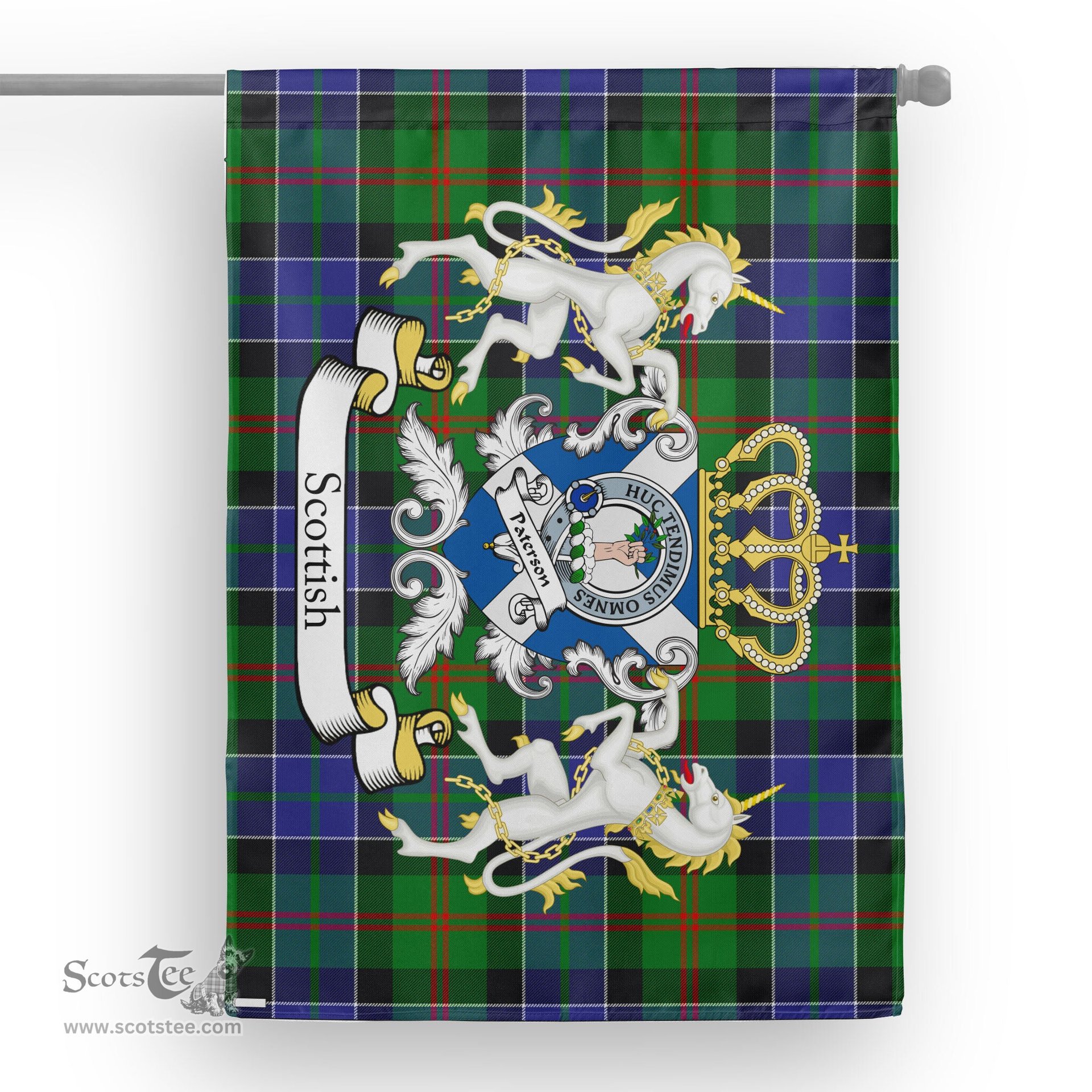 Scotstee Shop Tartan Garden Flag Paterson Tartan Flag Clan Badge With Lion Scottish Tartan House Flag
