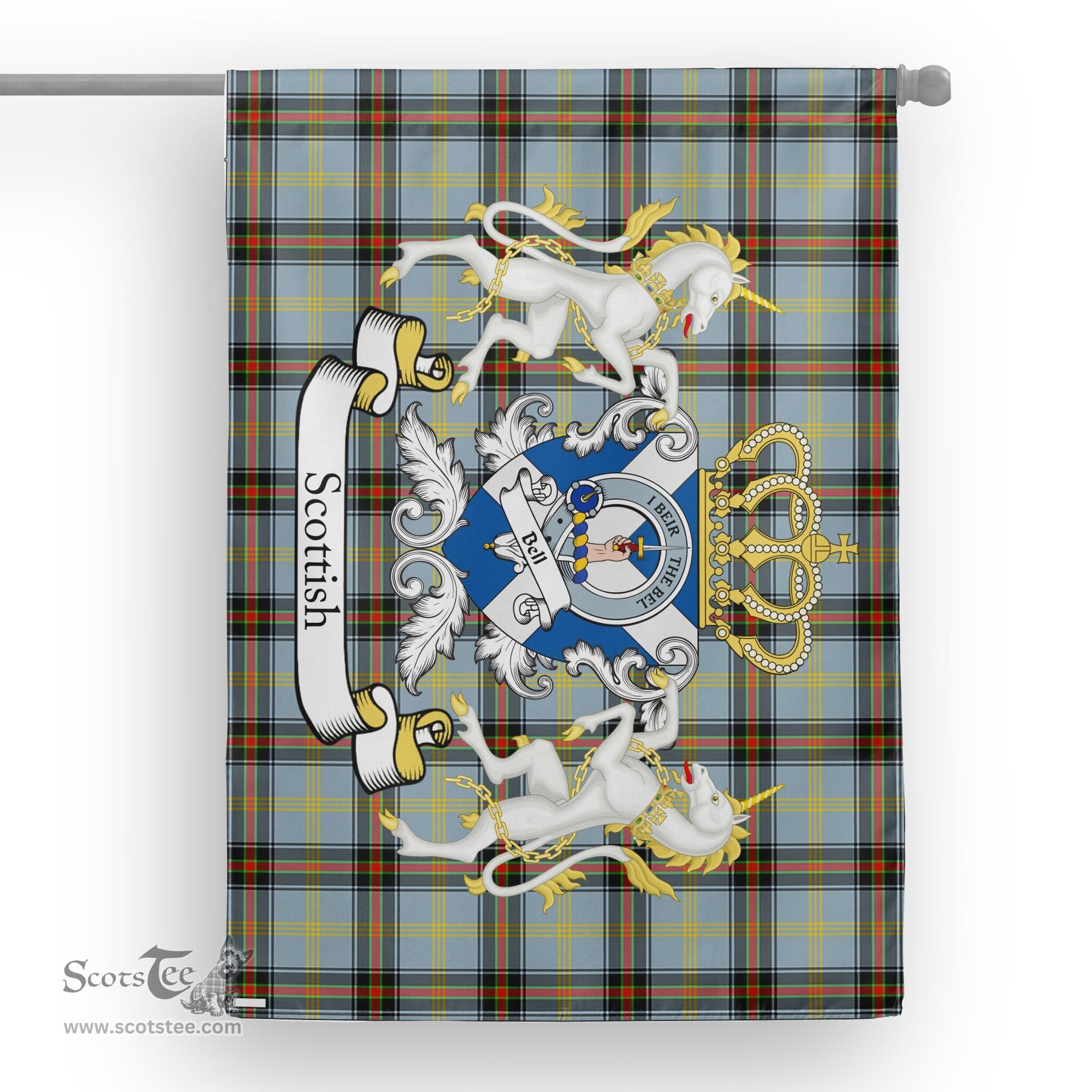 Scotstee Shop Tartan Garden Flag Bell Tartan Flag Clan Badge With Lion Scottish Tartan House Flag