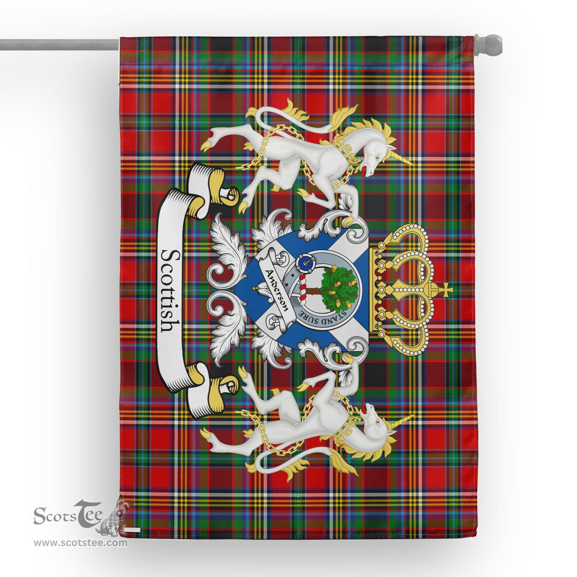 Scotstee Shop Tartan Garden Flag Anderson Of Arbrake Tartan Flag Clan Badge With Lion Scottish Tartan House Flag