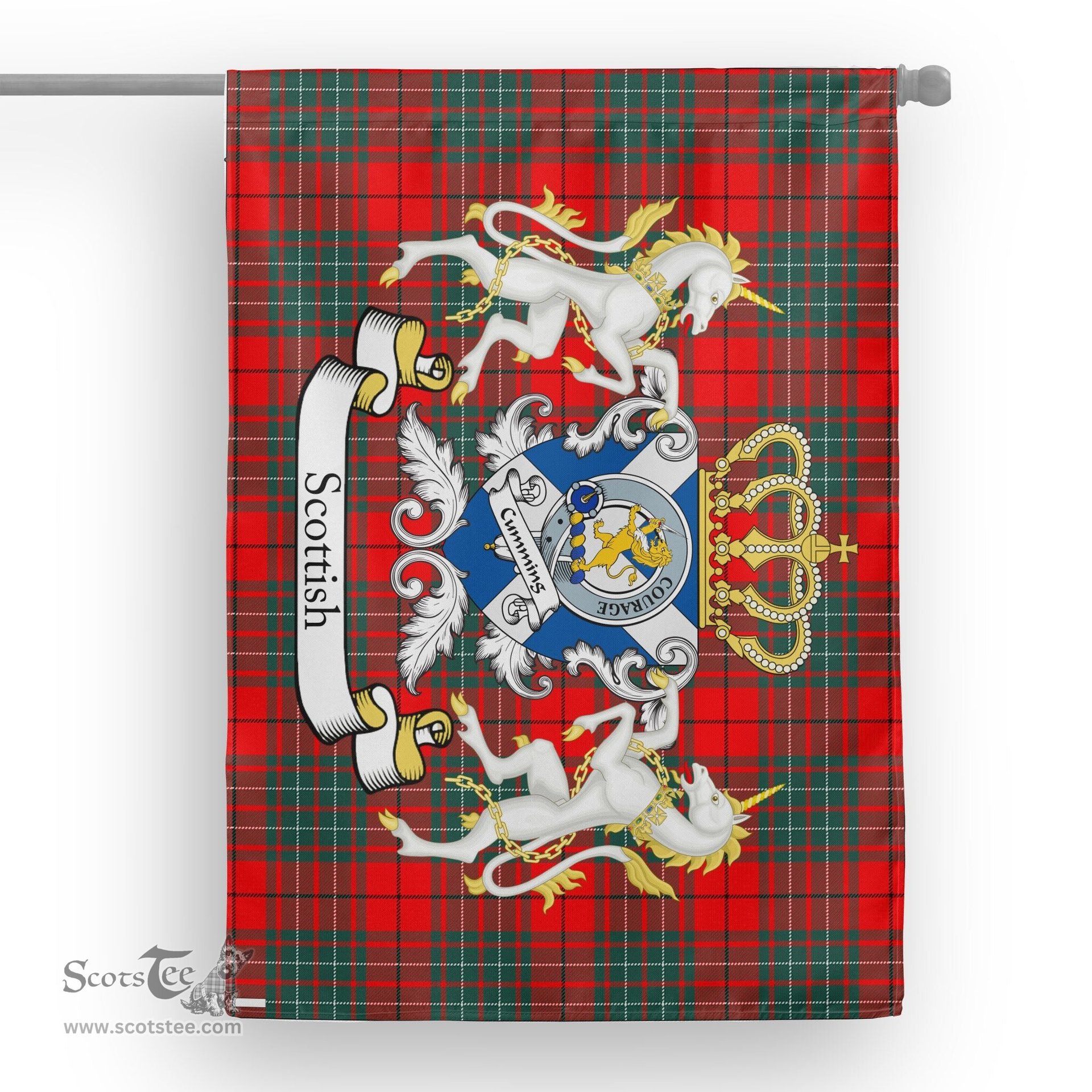 Scotstee Shop Tartan Garden Flag Cumming Tartan Flag Clan Badge With Lion Scottish Tartan House Flag