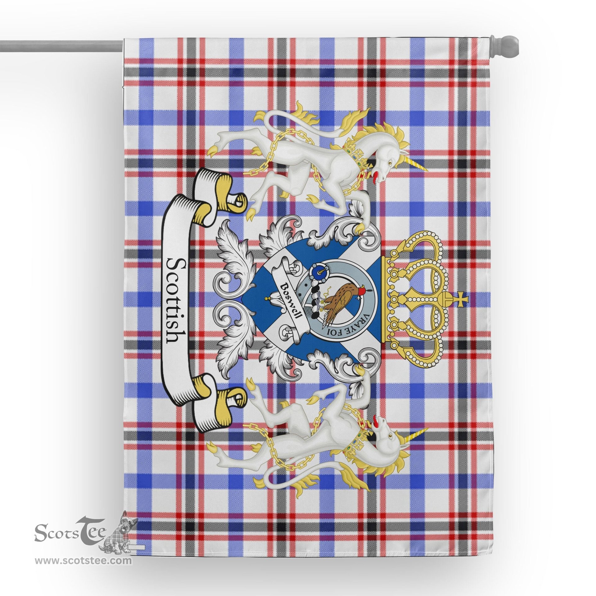 Scotstee Shop Tartan Garden Flag Boswell Tartan Flag Clan Badge With Lion Scottish Tartan House Flag