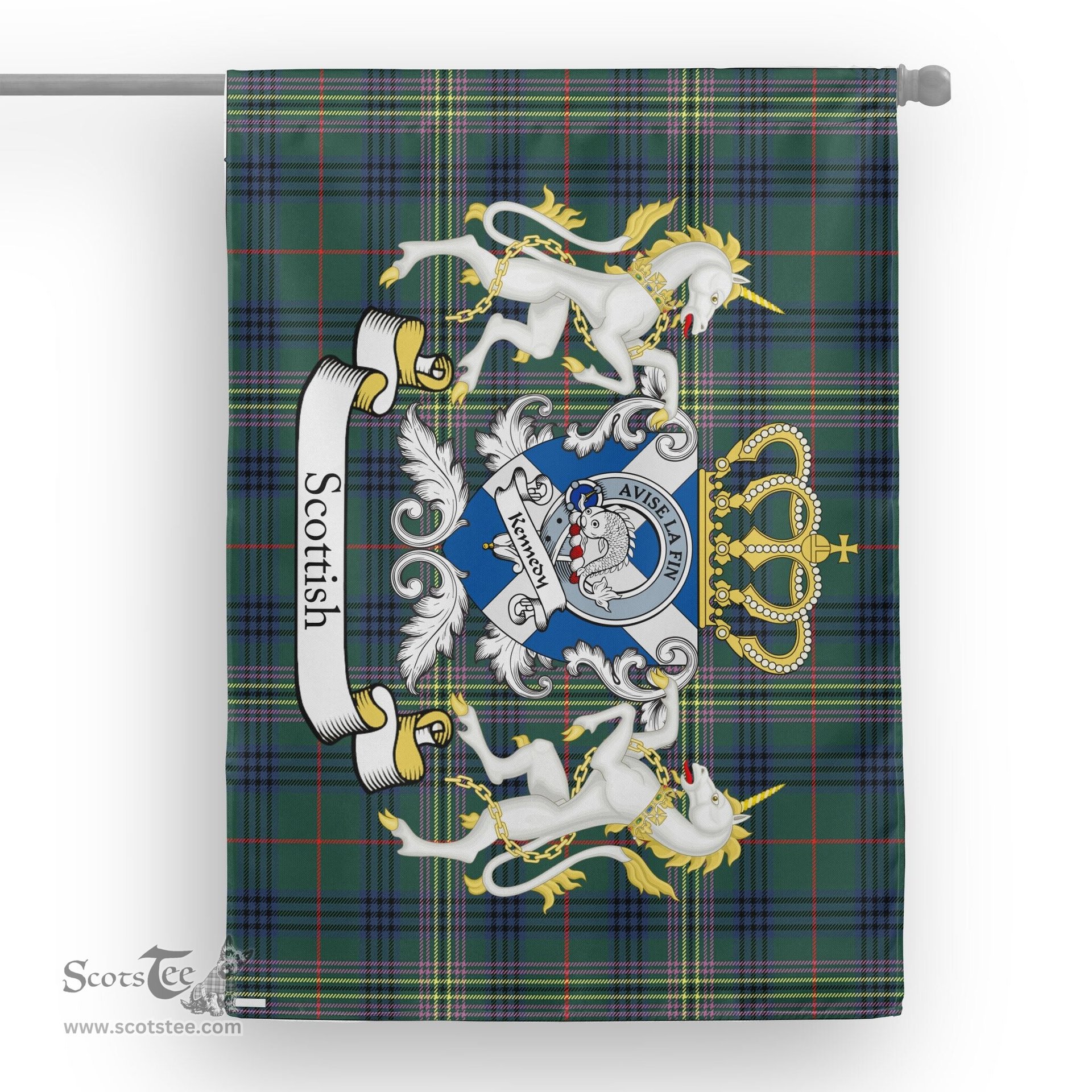 Scotstee Shop Tartan Garden Flag Kennedy Tartan Flag Clan Badge With Lion Scottish Tartan House Flag