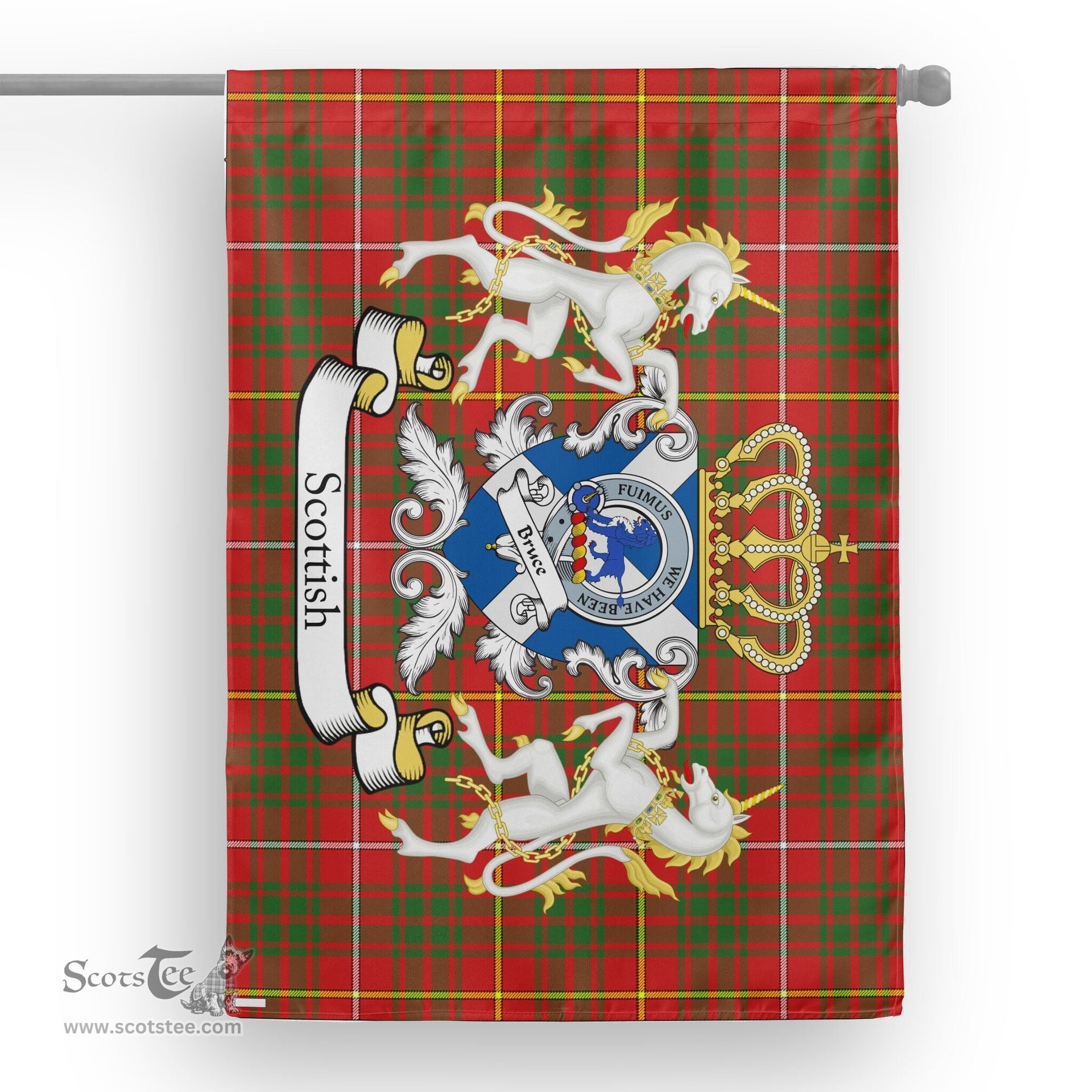 Scotstee Shop Tartan Garden Flag Bruce Tartan Flag Clan Badge With Lion Scottish Tartan House Flag