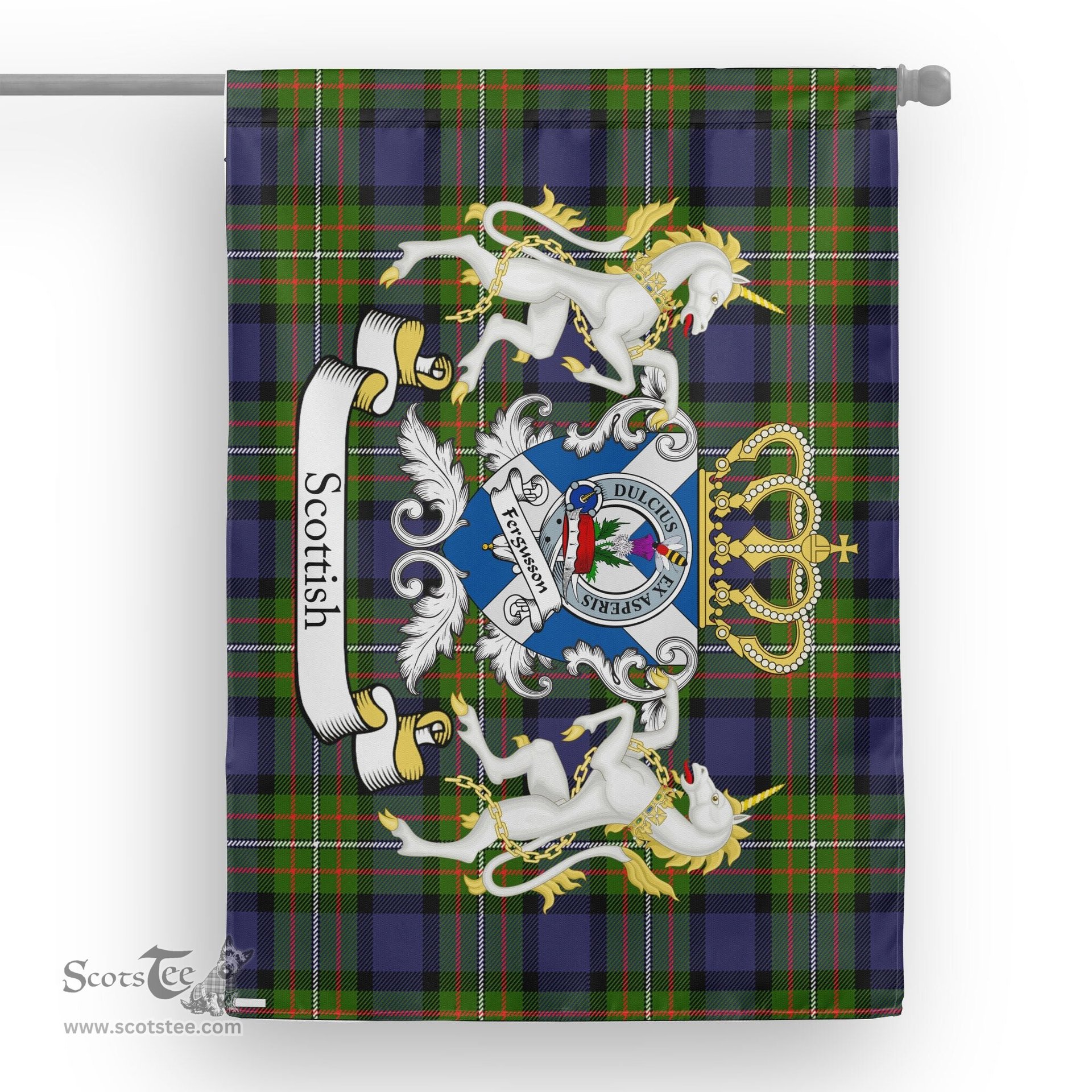 Scotstee Shop Tartan Garden Flag Ferguson Tartan Flag Clan Badge With Lion Scottish Tartan House Flag