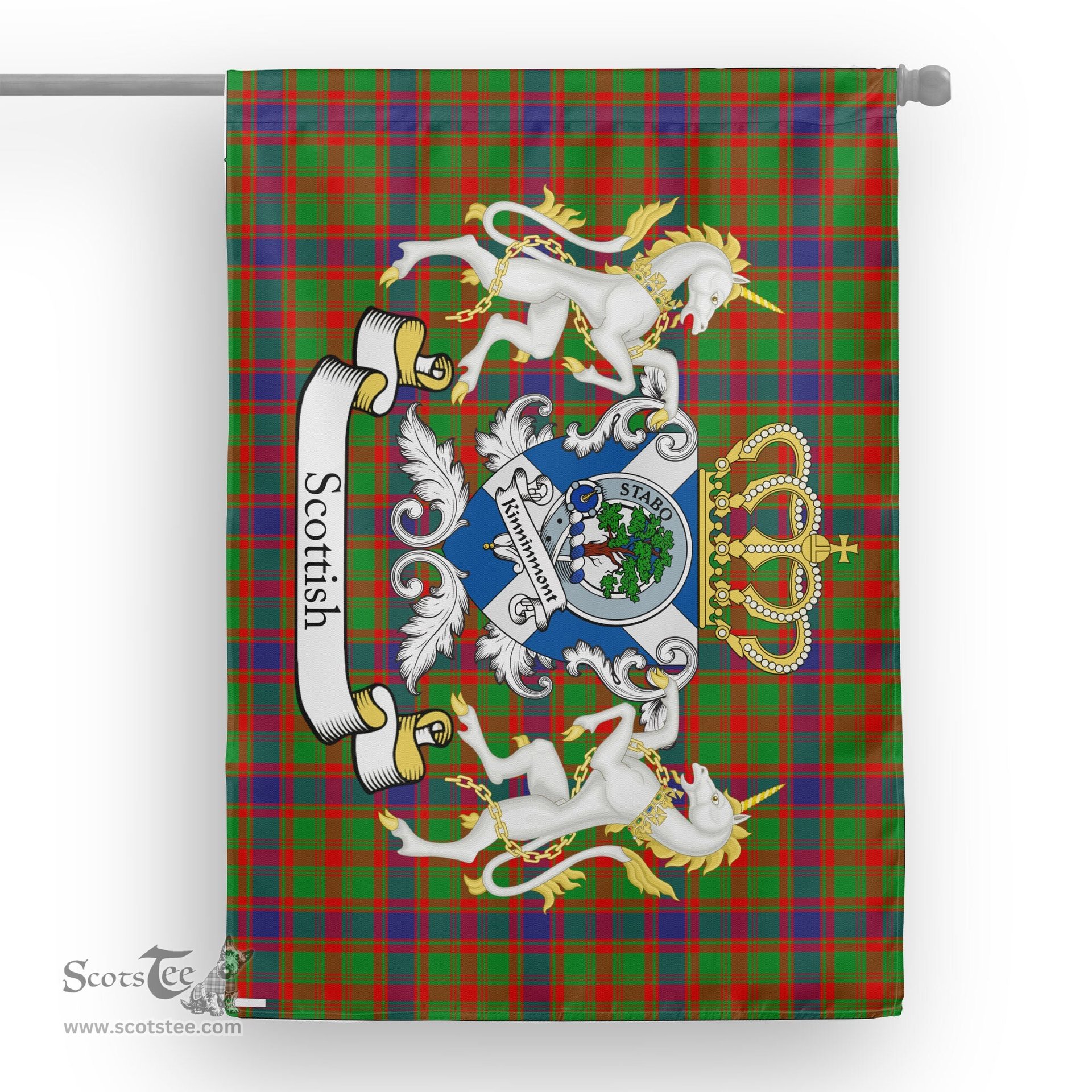 Scotstee Shop Tartan Garden Flag Kinninmont Tartan Flag Clan Badge With Lion Scottish Tartan House Flag