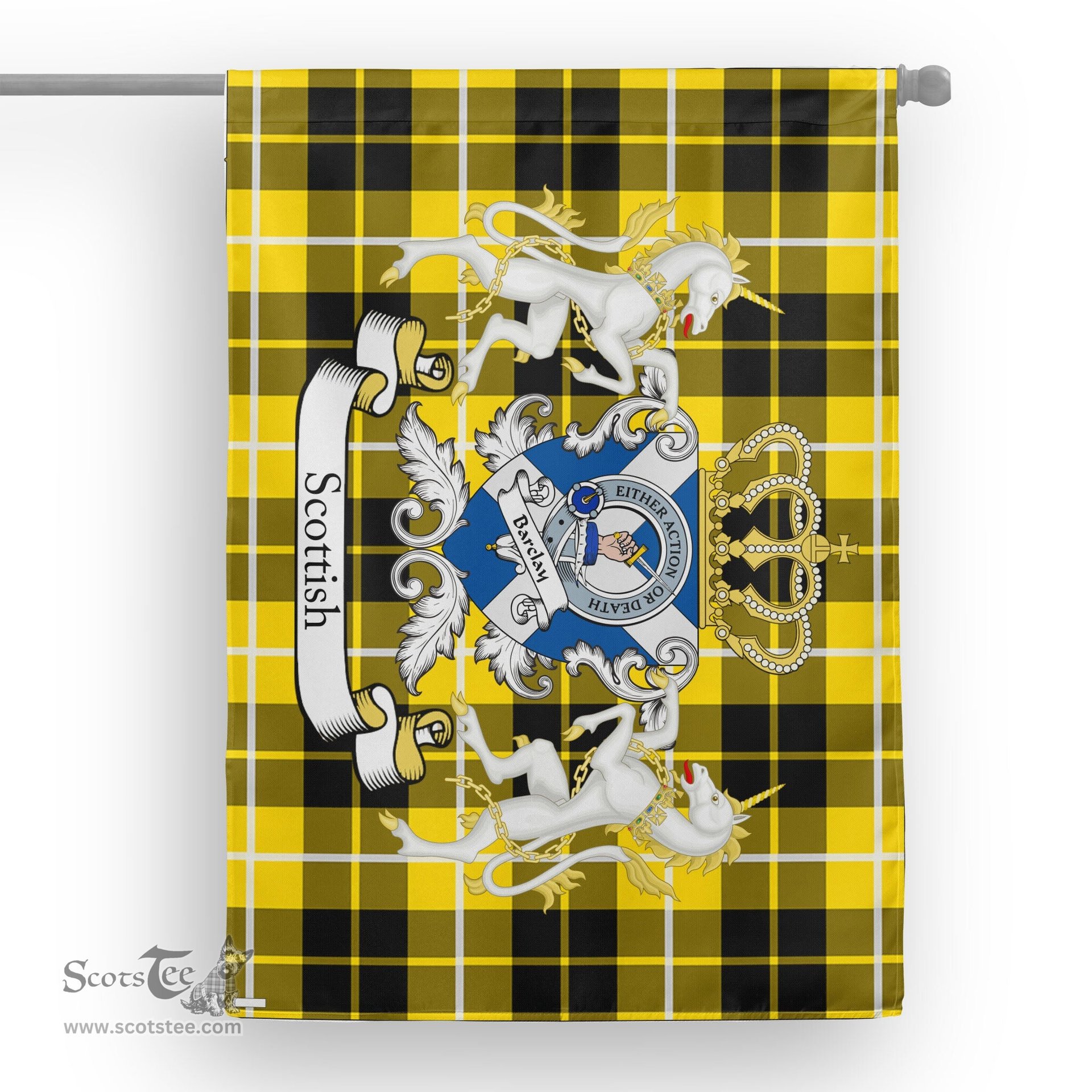 Scotstee Shop Tartan Garden Flag Barclay Tartan Flag Clan Badge With Lion Scottish Tartan House Flag