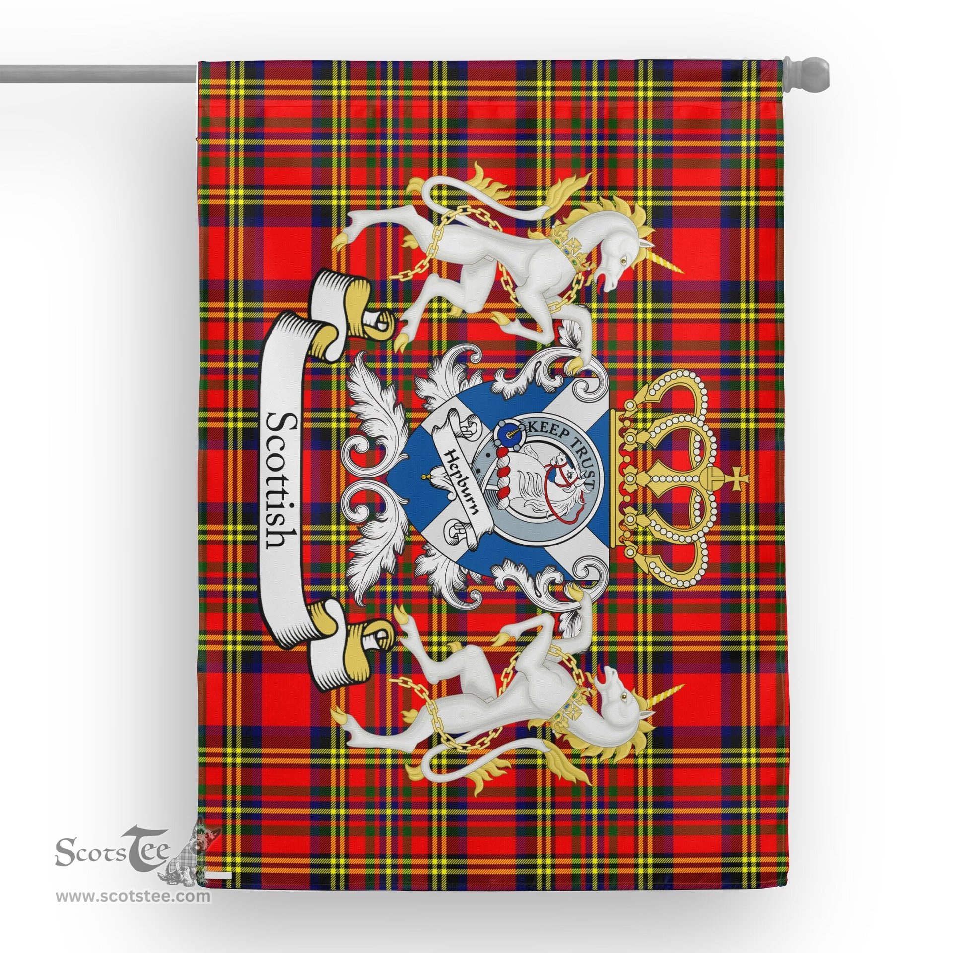 Scotstee Shop Tartan Garden Flag Hepburn Tartan Flag Clan Badge With Lion Scottish Tartan House Flag