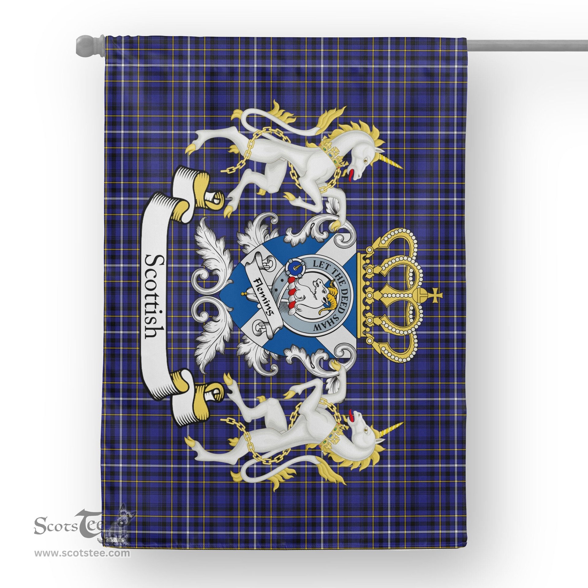 Scotstee Shop Tartan Garden Flag Fleming Tartan Flag Clan Badge With Lion Scottish Tartan House Flag