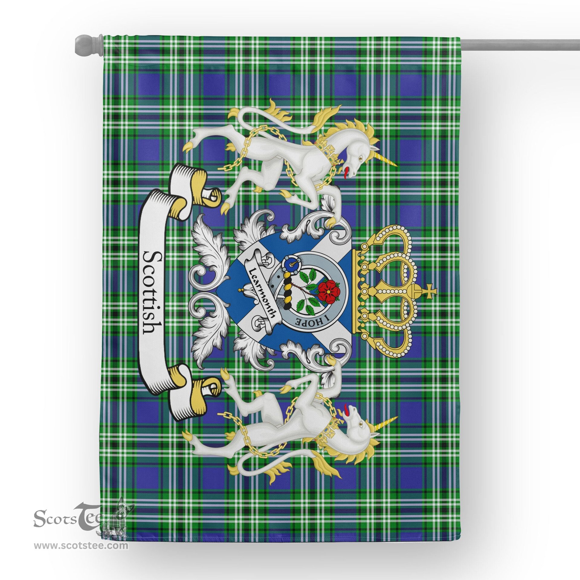 Scotstee Shop Tartan Garden Flag Learmonth Tartan Flag Clan Badge With Lion Scottish Tartan House Flag