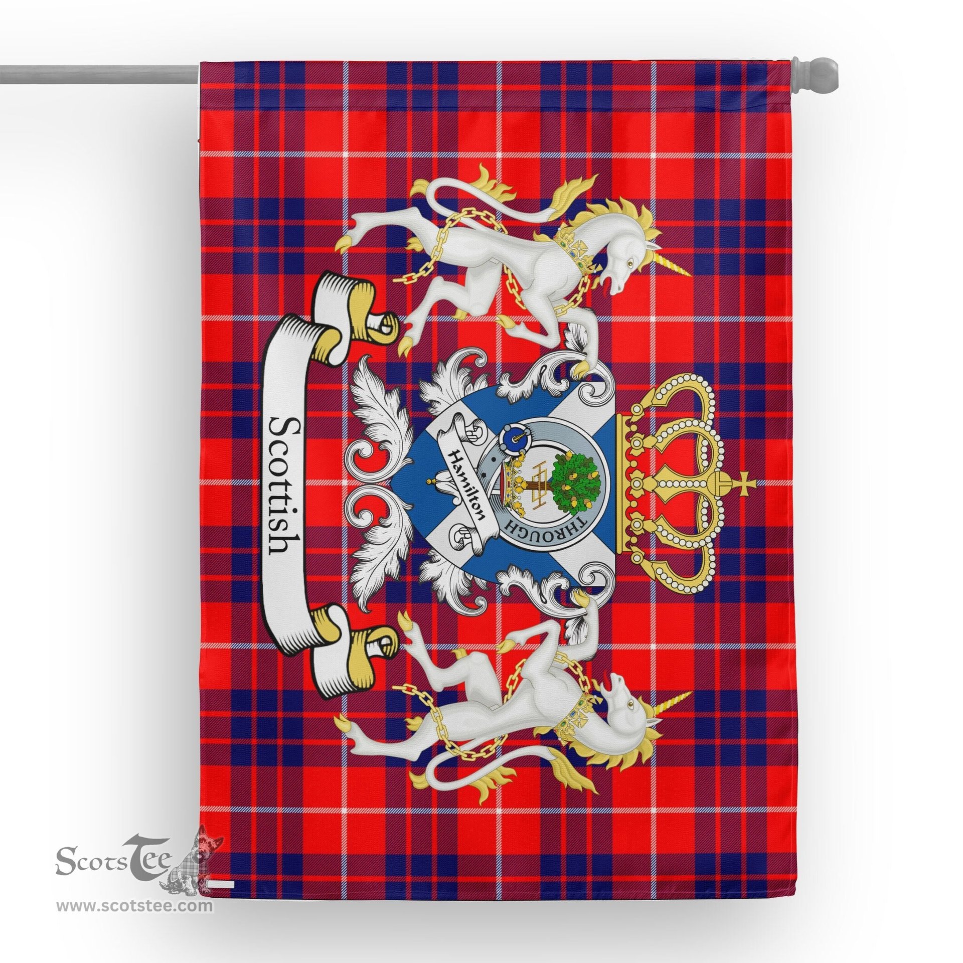 Scotstee Shop Tartan Garden Flag Hamilton Tartan Flag Clan Badge With Lion Scottish Tartan House Flag