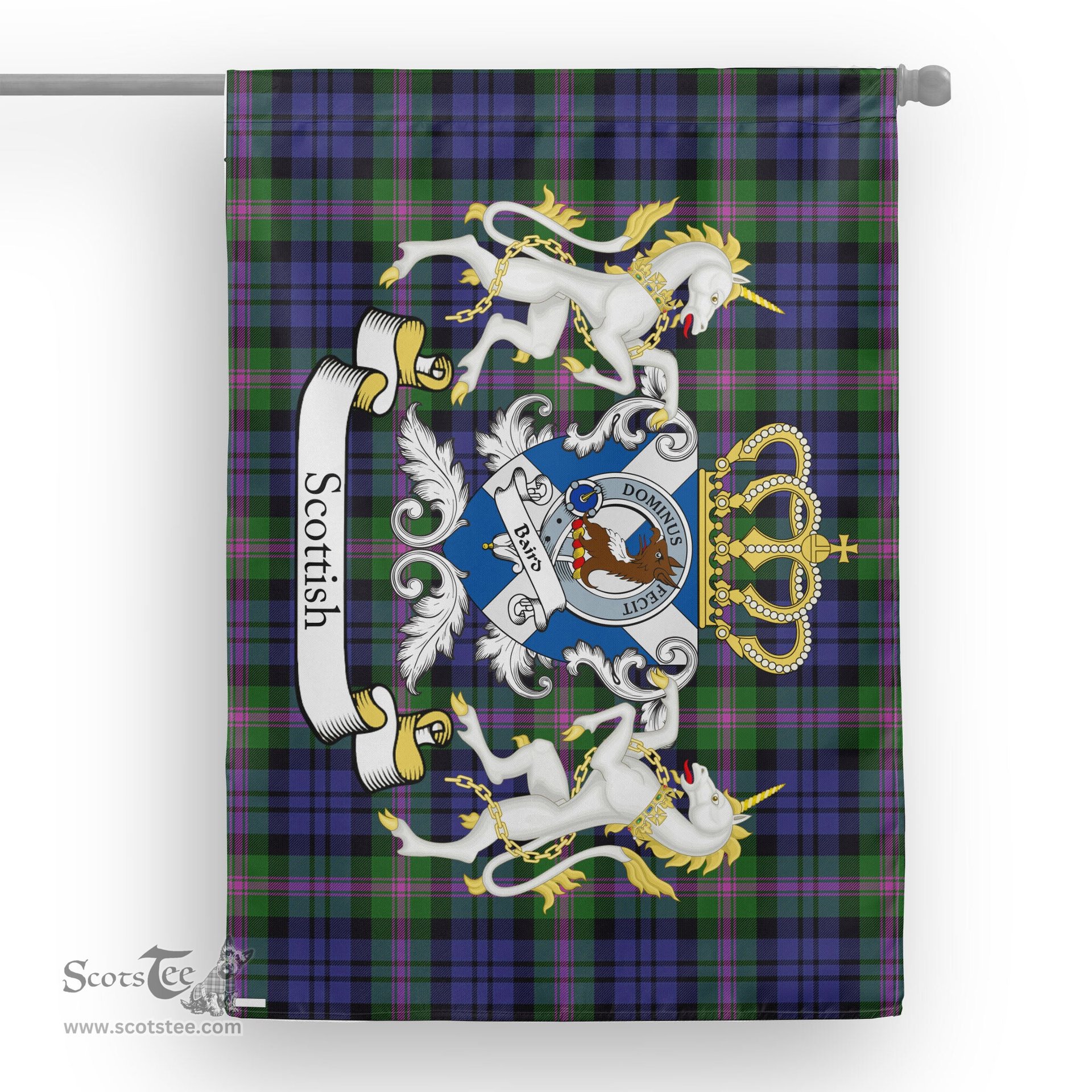 Scotstee Shop Tartan Garden Flag Baird Tartan Flag Clan Badge With Lion Scottish Tartan House Flag
