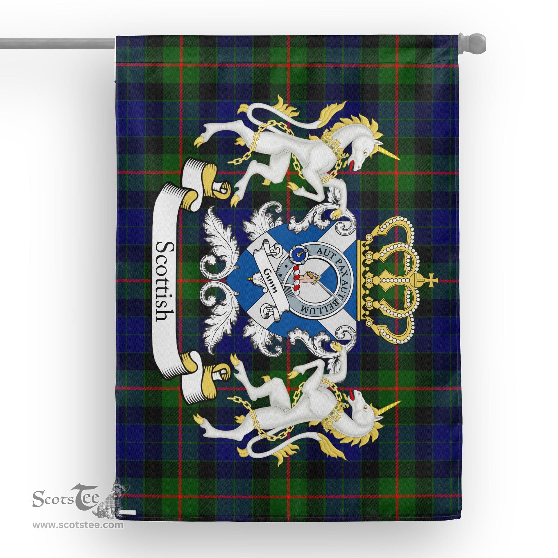 Scotstee Shop Tartan Garden Flag Gunn Tartan Flag Clan Badge With Lion Scottish Tartan House Flag