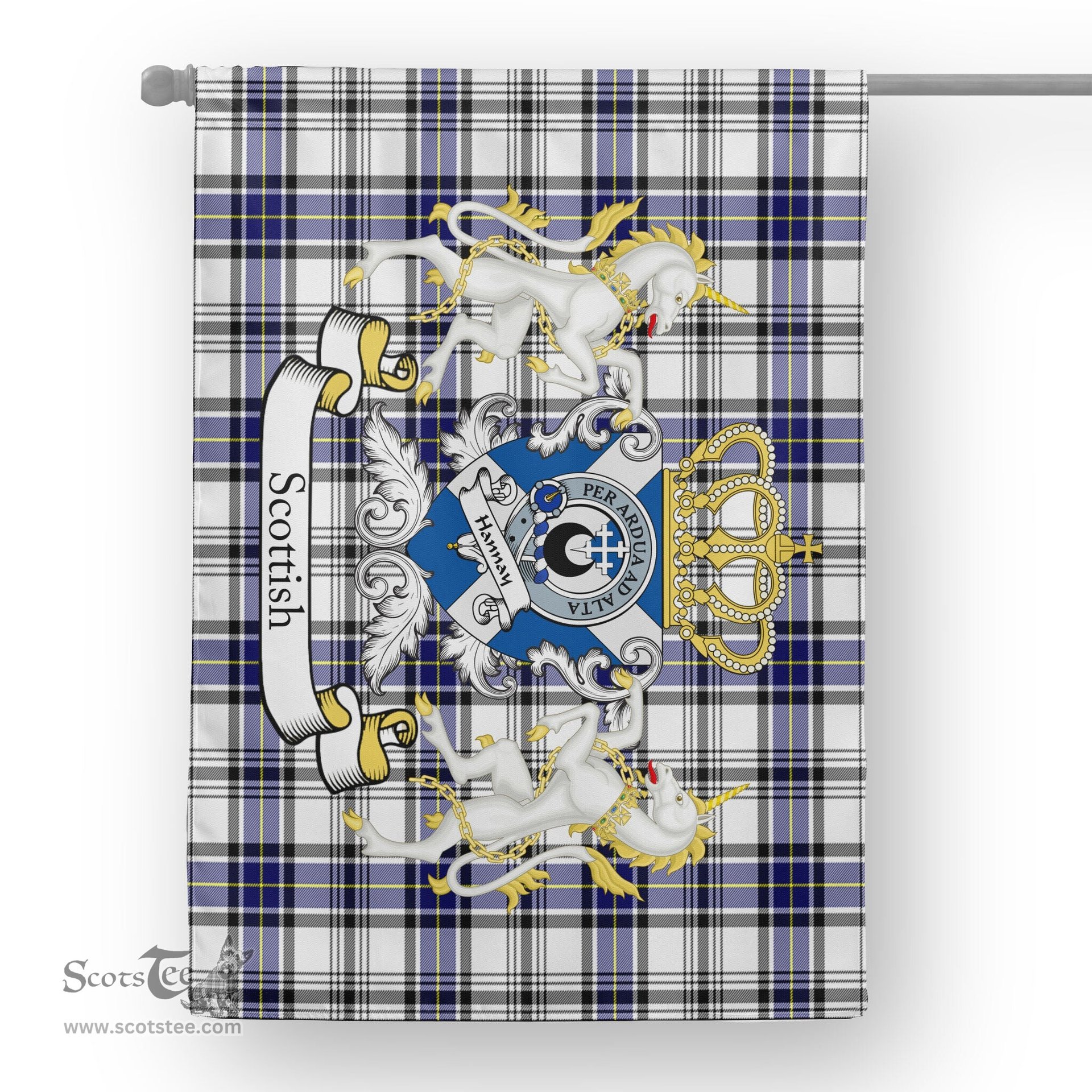 Scotstee Shop Tartan Garden Flag Hannay Tartan Flag Clan Badge With Lion Scottish Tartan House Flag