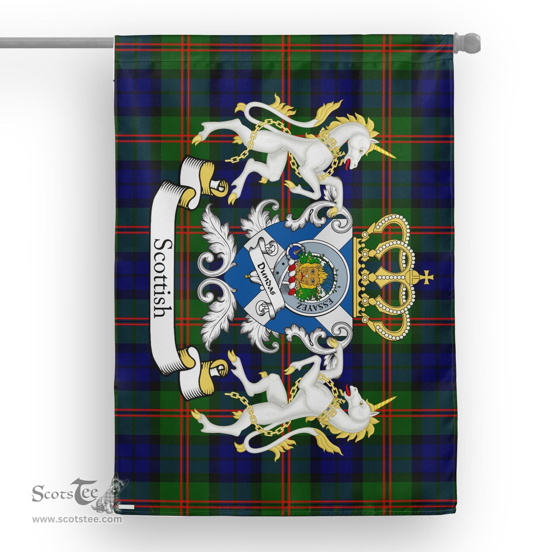 Scotstee Shop Tartan Garden Flag Dundas Tartan Flag Clan Badge With Lion Scottish Tartan House Flag