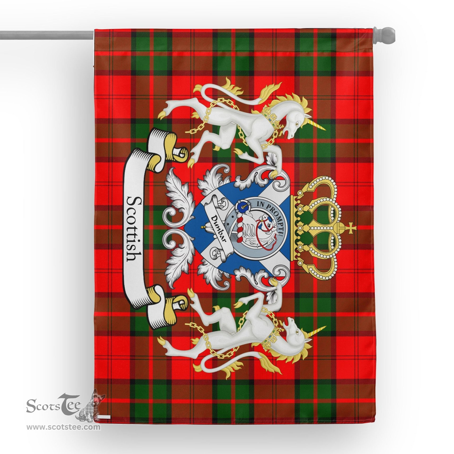 Scotstee Shop Tartan Garden Flag Dunbar Tartan Flag Clan Badge With Lion Scottish Tartan House Flag