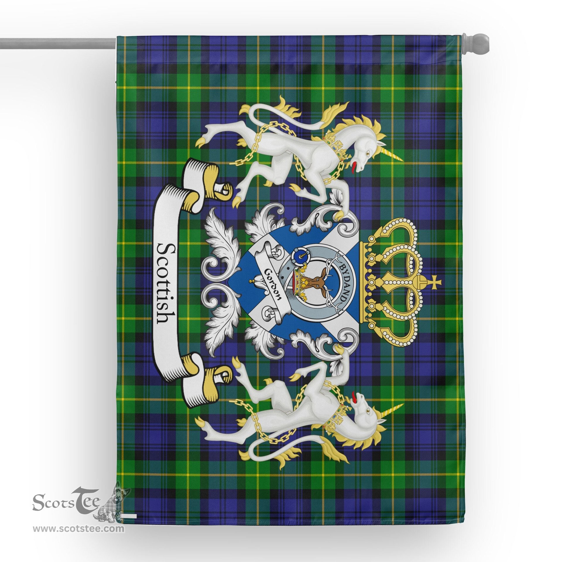 Scotstee Shop Tartan Garden Flag Gordon Tartan Flag Clan Badge With Lion Scottish Tartan House Flag
