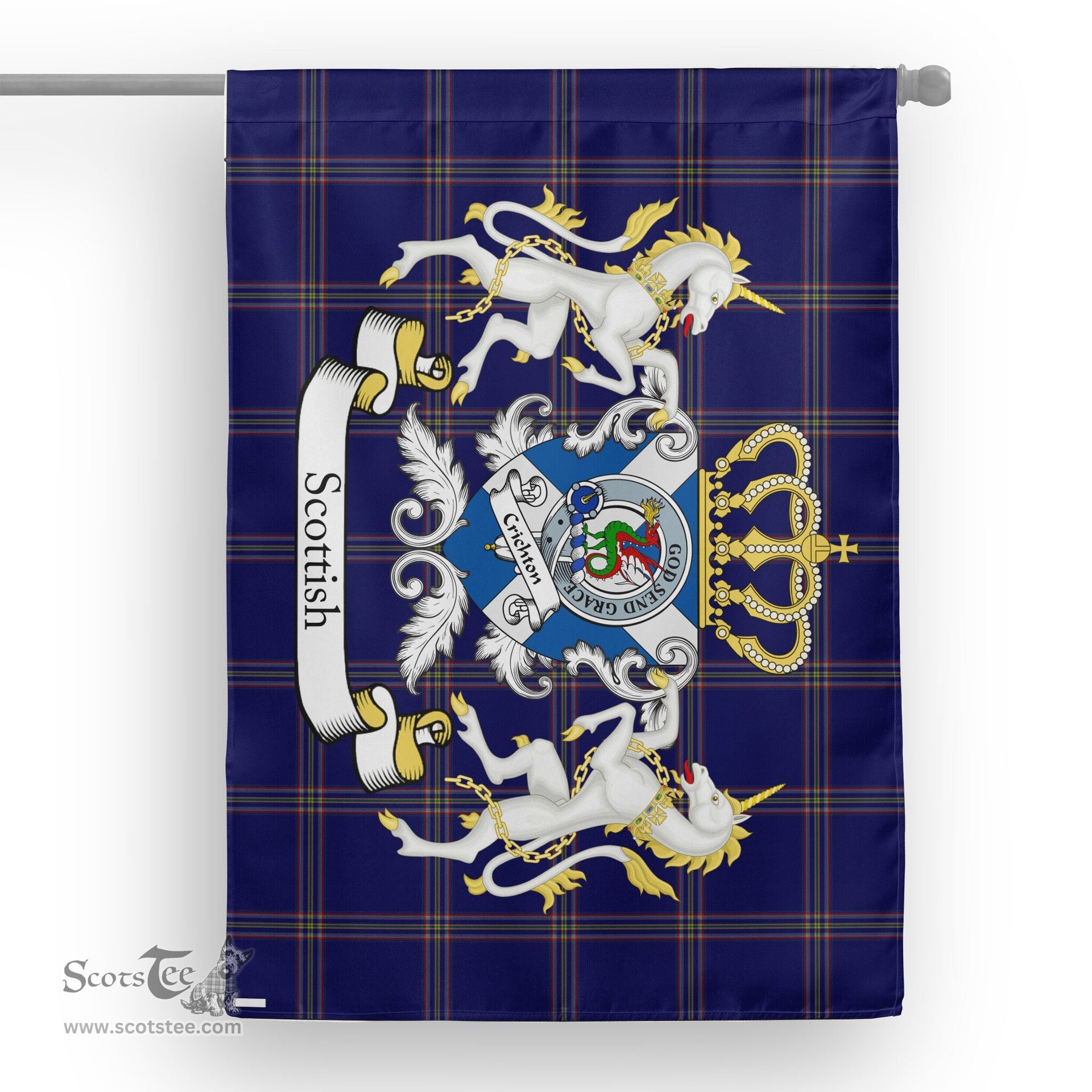 Scotstee Shop Tartan Garden Flag Crichton Tartan Flag Clan Badge With Lion Scottish Tartan House Flag