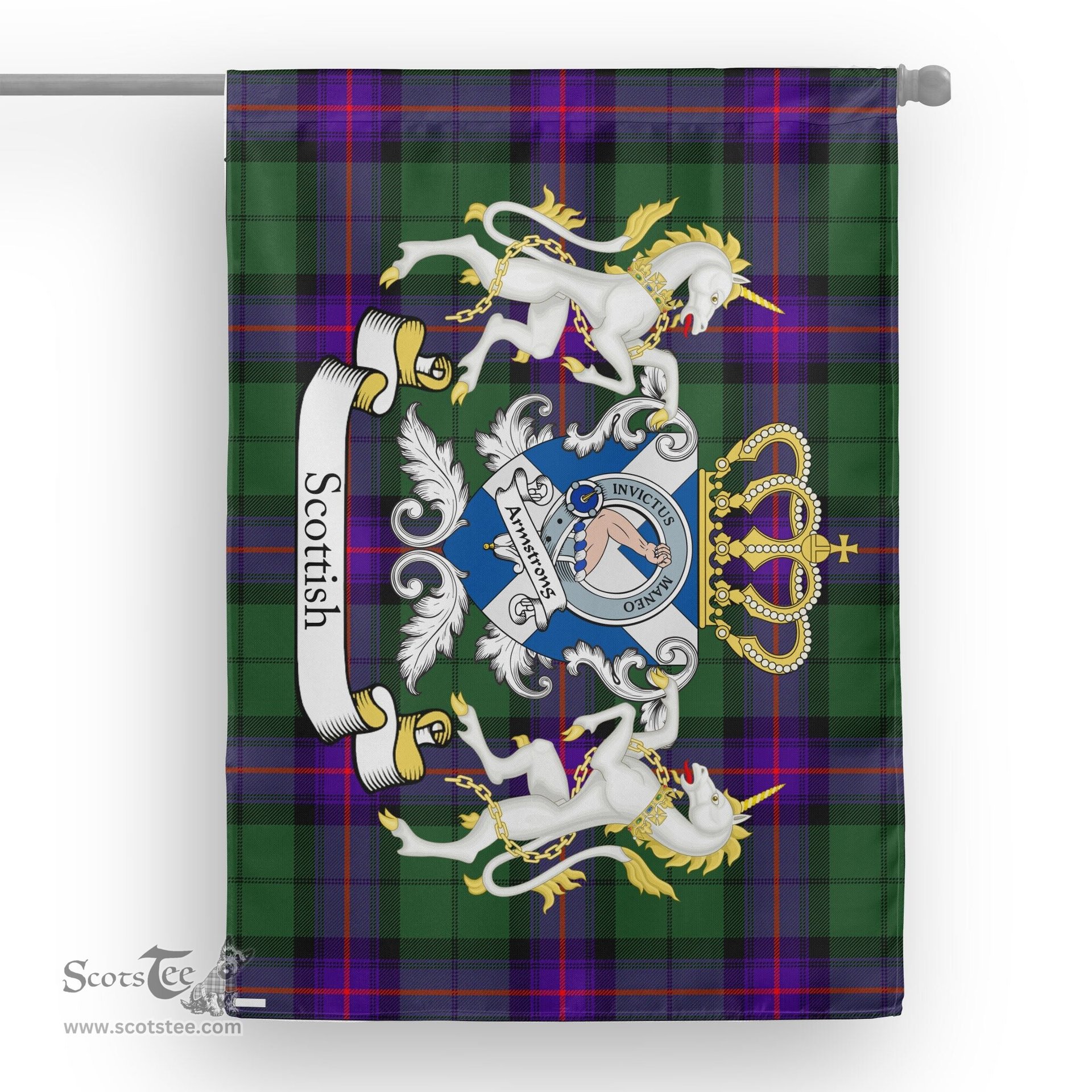 Scotstee Shop Tartan Garden Flag Armstrong Tartan Flag Clan Badge With Lion Scottish Tartan House Flag