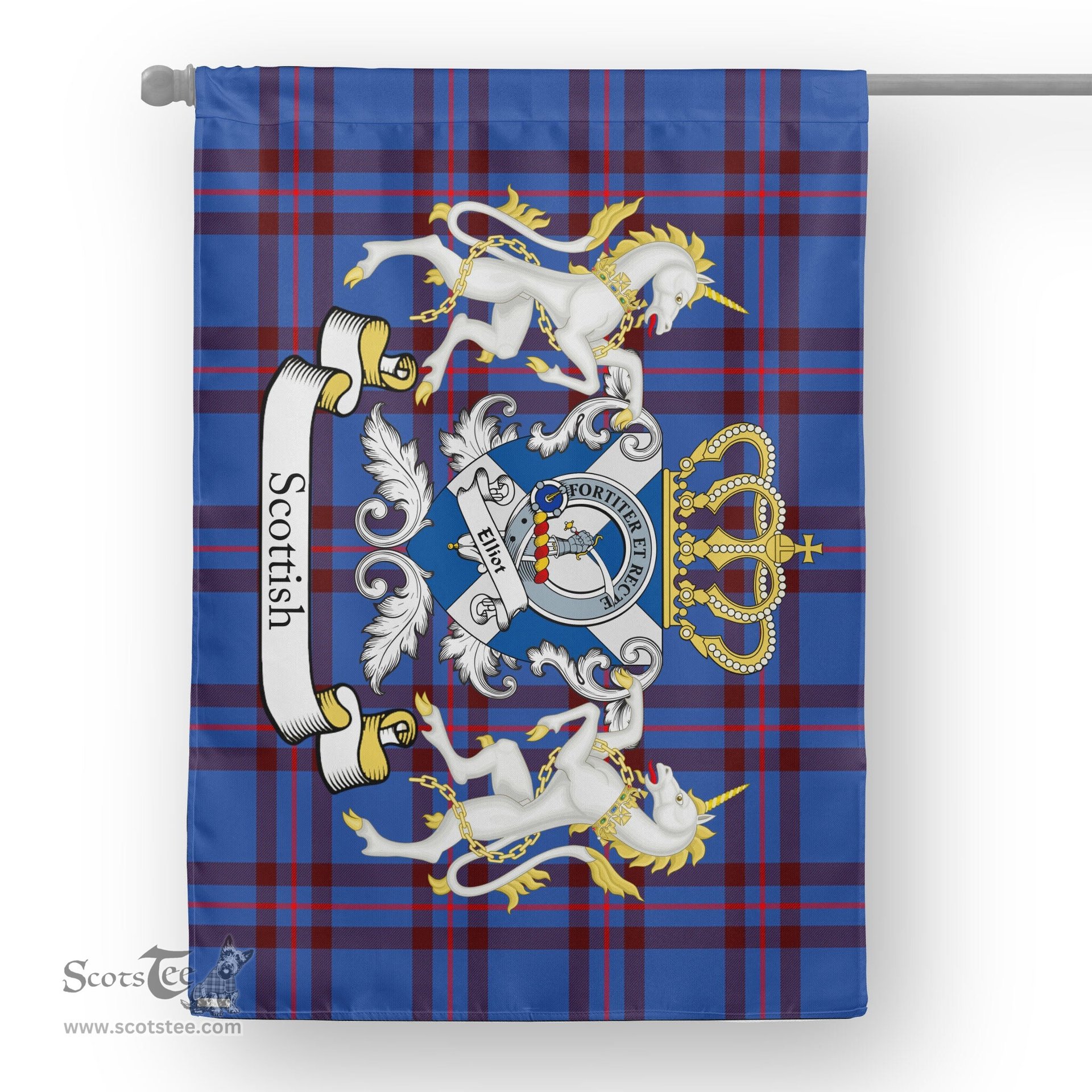 Scotstee Shop Tartan Garden Flag Elliot Tartan Flag Clan Badge With Lion Scottish Tartan House Flag