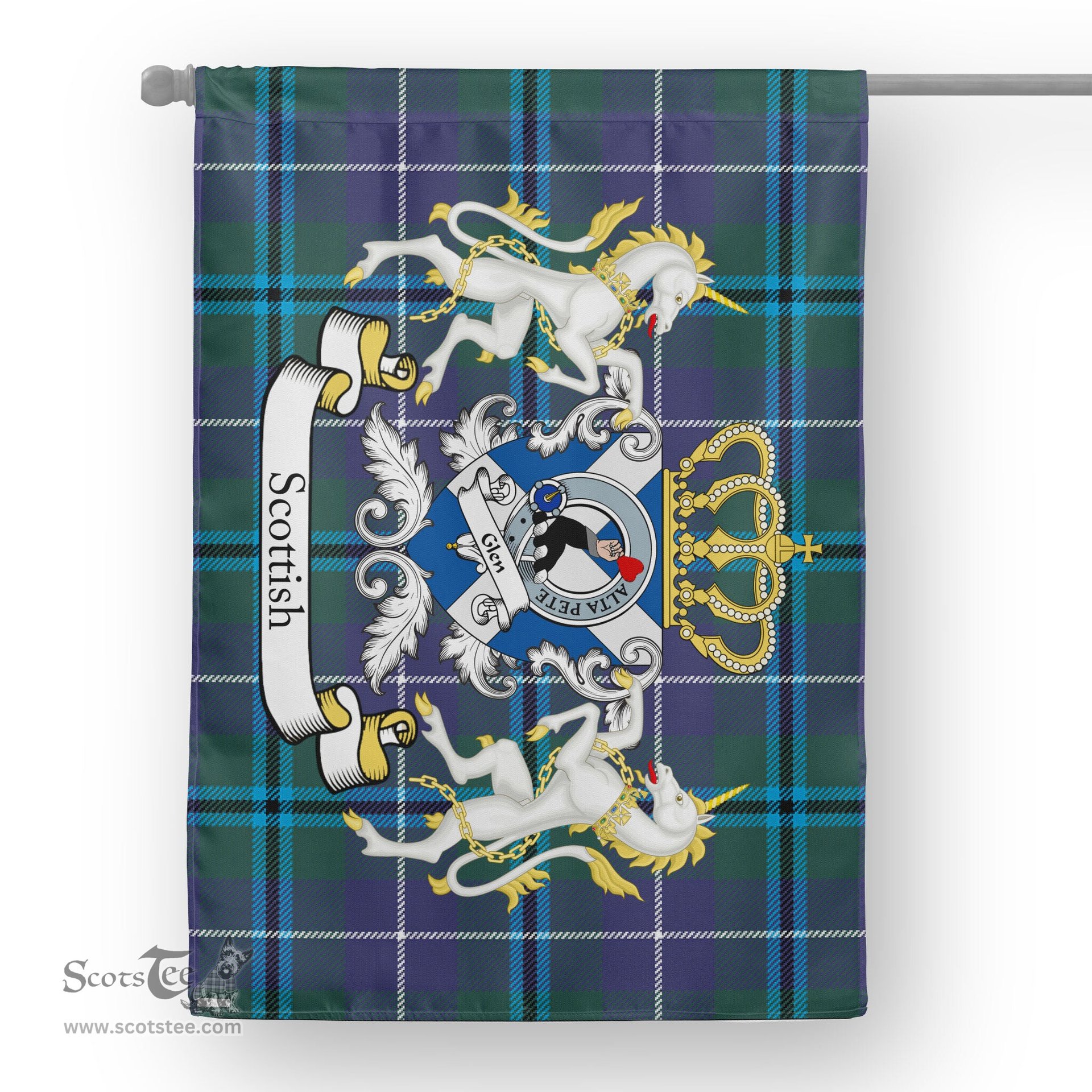 Scotstee Shop Tartan Garden Flag Glen Tartan Flag Clan Badge With Lion Scottish Tartan House Flag