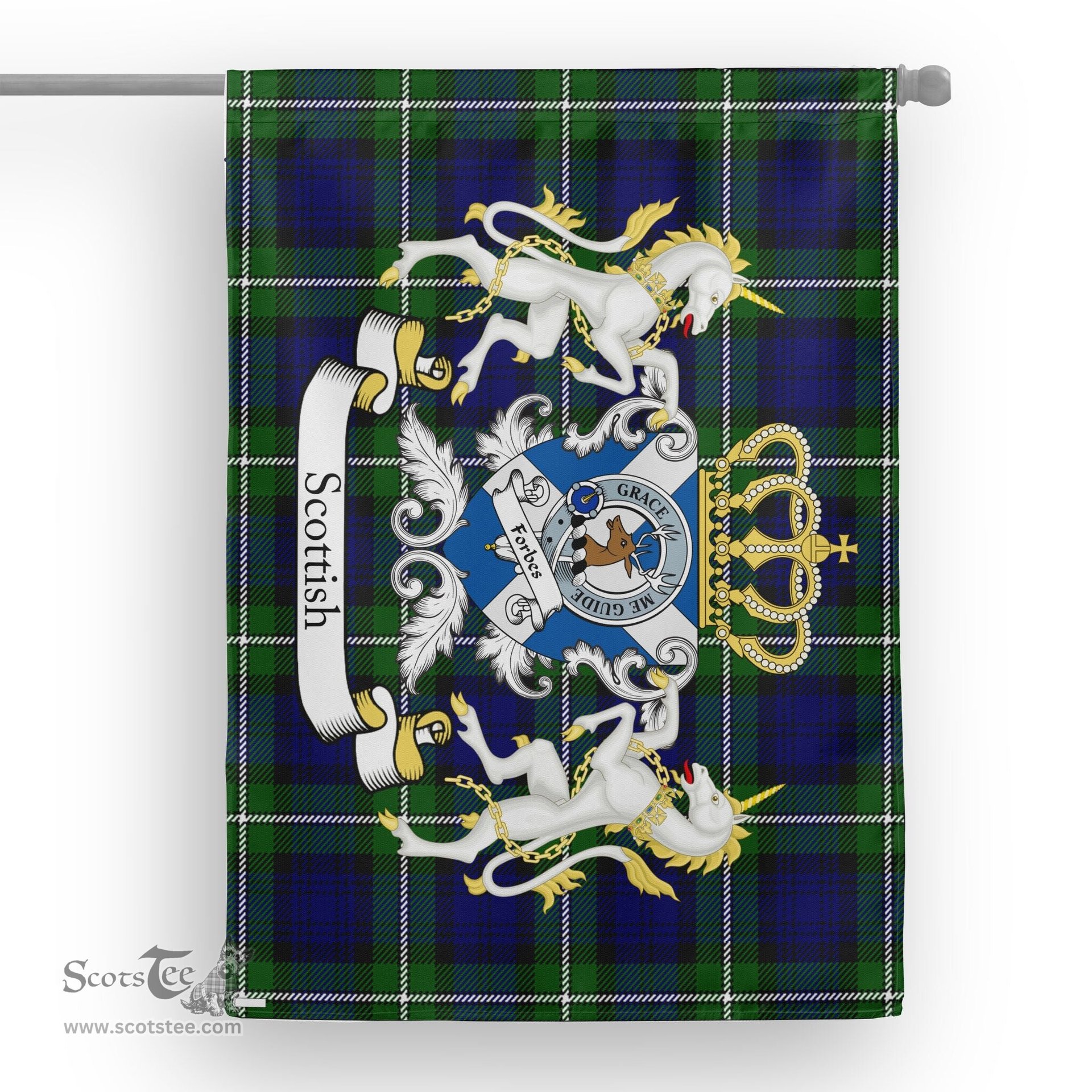 Scotstee Shop Tartan Garden Flag Forbes Tartan Flag Clan Badge With Lion Scottish Tartan House Flag