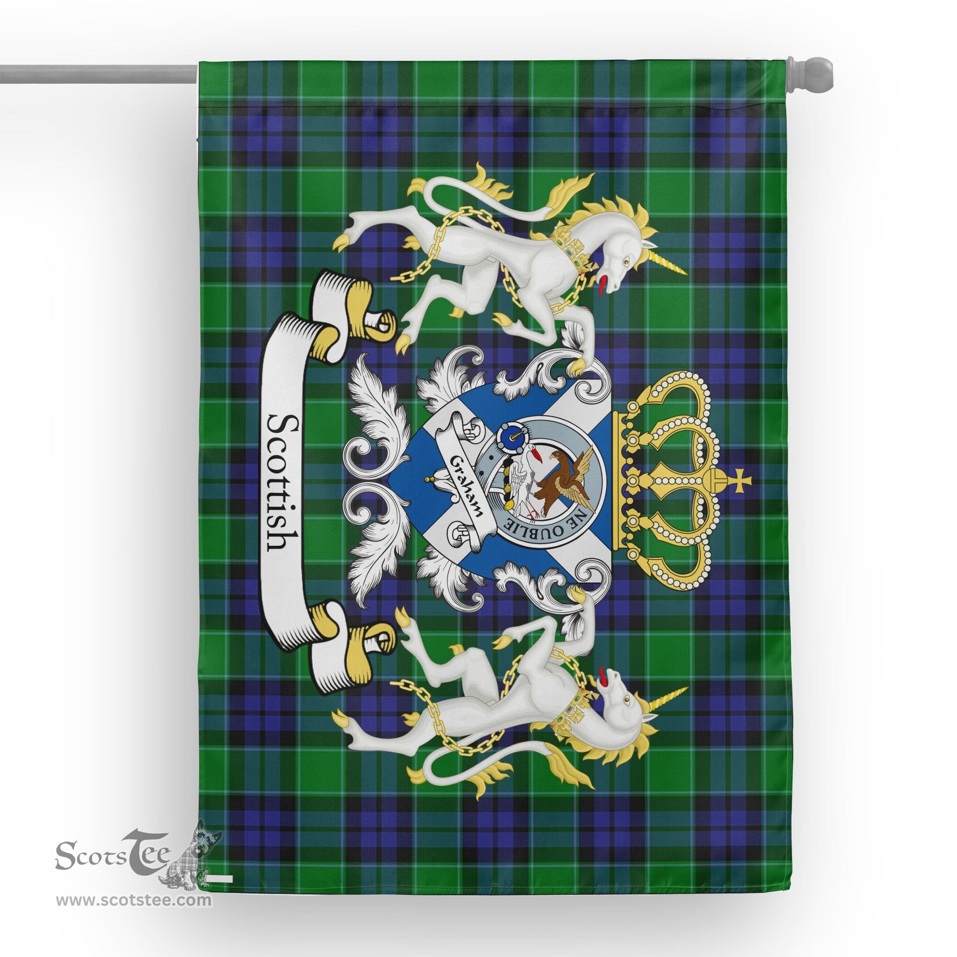 Scotstee Shop Tartan Garden Flag Graham Tartan Flag Clan Badge With Lion Scottish Tartan House Flag