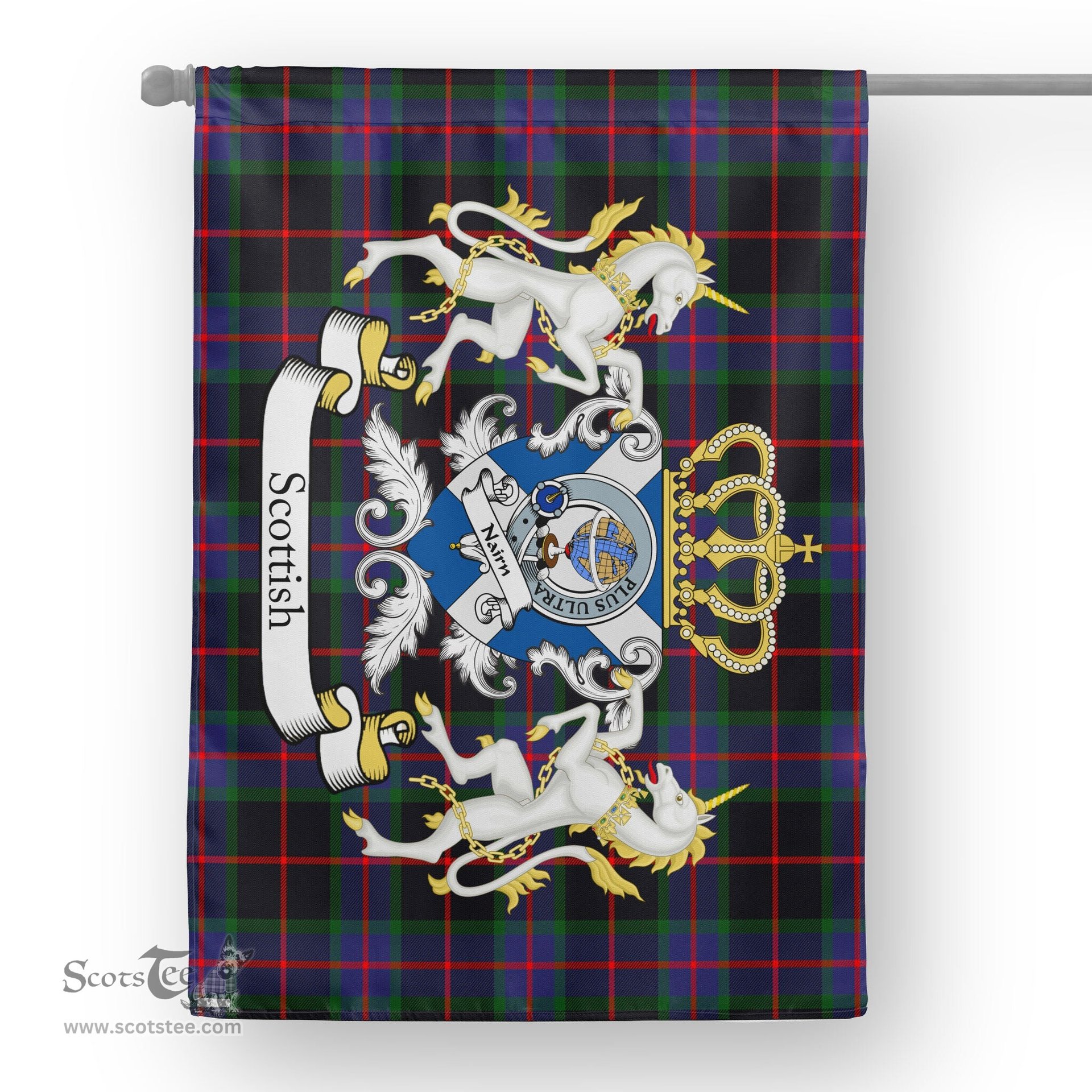 Scotstee Shop Tartan Garden Flag Nairn Tartan Flag Clan Badge With Lion Scottish Tartan House Flag