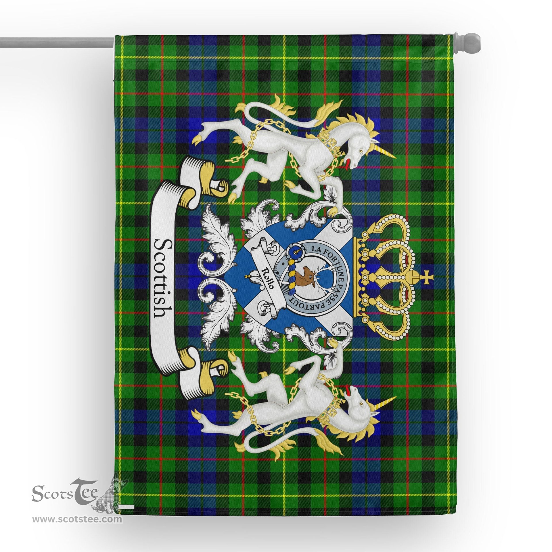 Scotstee Shop Tartan Garden Flag Rollo Tartan Flag Clan Badge With Lion Scottish Tartan House Flag