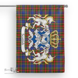 Scotstee Shop Tartan Garden Flag Bethune Tartan Flag Clan Badge With Lion Scottish Tartan House Flag