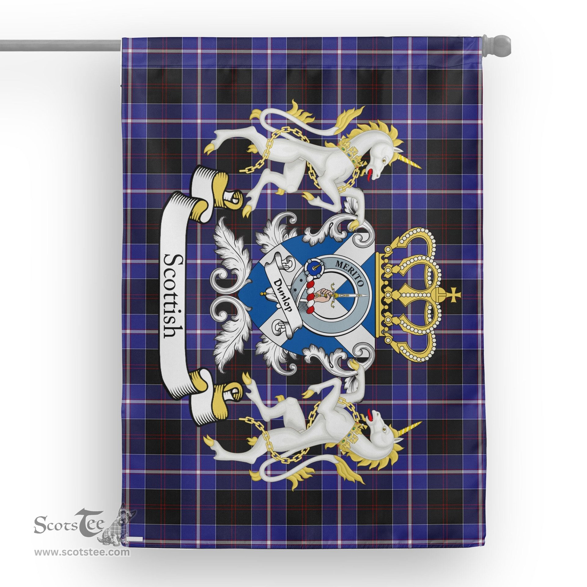Scotstee Shop Tartan Garden Flag Dunlop Tartan Flag Clan Badge With Lion Scottish Tartan House Flag