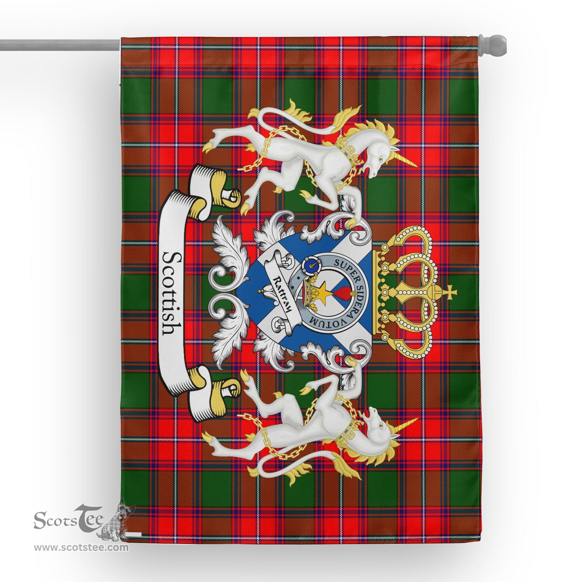 Scotstee Shop Tartan Garden Flag Rattray Tartan Flag Clan Badge With Lion Scottish Tartan House Flag