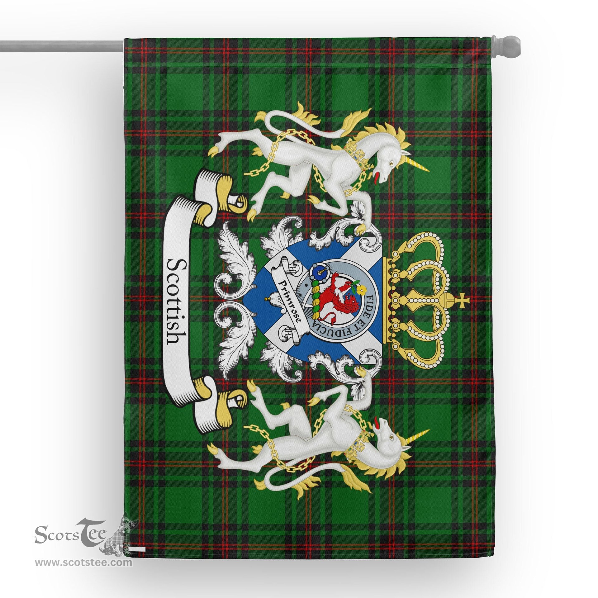 Scotstee Shop Tartan Garden Flag Primrose Tartan Flag Clan Badge With Lion Scottish Tartan House Flag