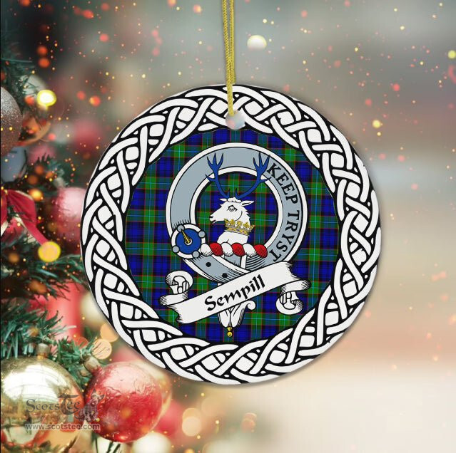 Sempill Tartan Ornament,  ceramic ornament, personalized christmas ornaments, christmas tree ornaments, christmas door decorations, Plaid Ornament, Tartan Ceramic Ornament