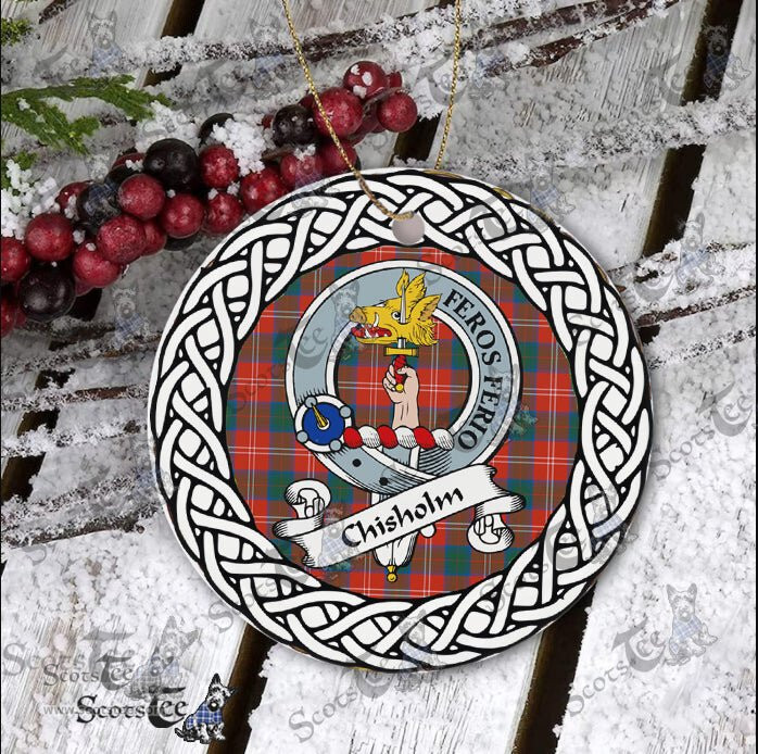 Chisholm Scottish Clan Tartan Crest Badge Plaid Ornament Gift. Christmas Tree Ornament Chisholm Clan Tartan Ornament,  ceramic ornament, personalized christmas ornaments, christmas tree ornaments, christmas door decorations, Plaid Ornament, Tartan Ceramic Ornament